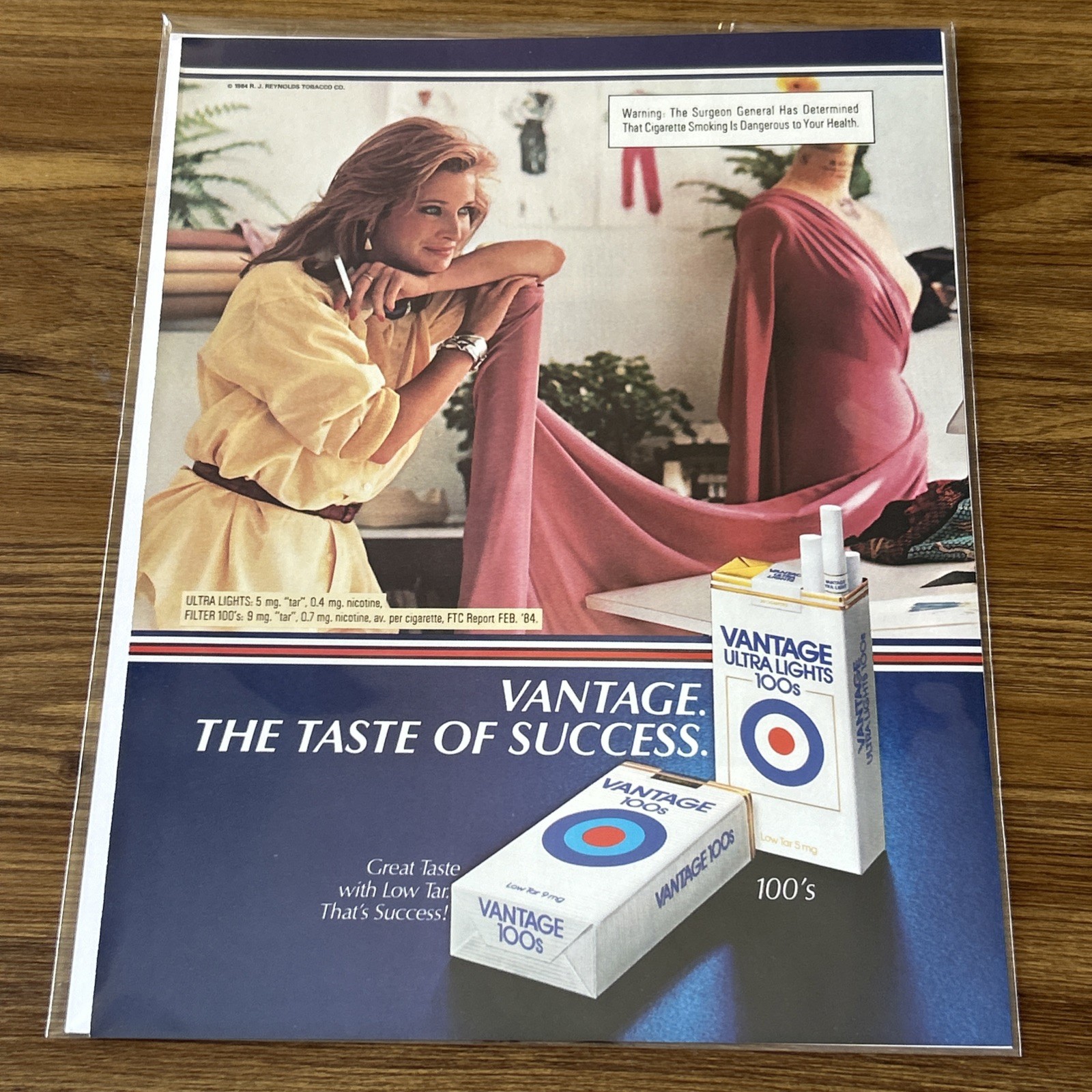 1984 Vantage Ultra Lights 100s Cigarettes Taste of Success 80s Vintage Print Ad