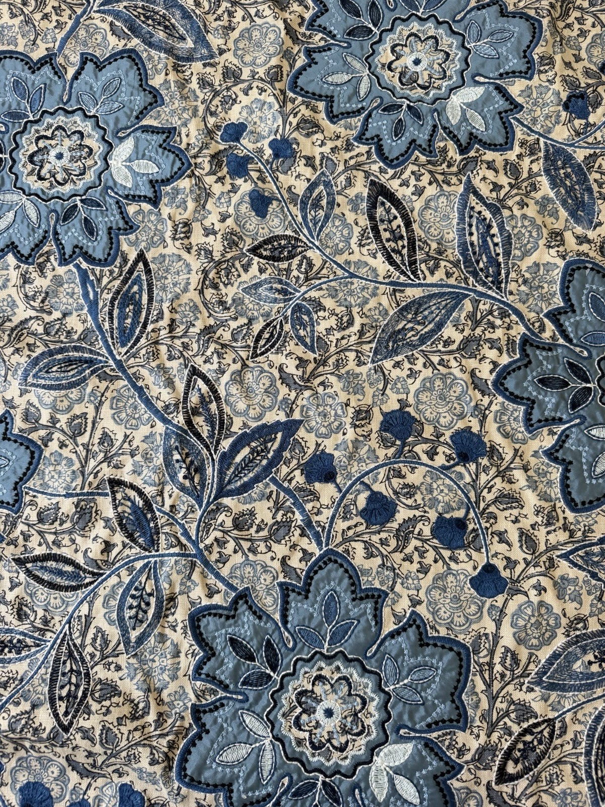 Manuel Canovas - Embroidered Floral Indigo Fabric 3 1/2 Yards