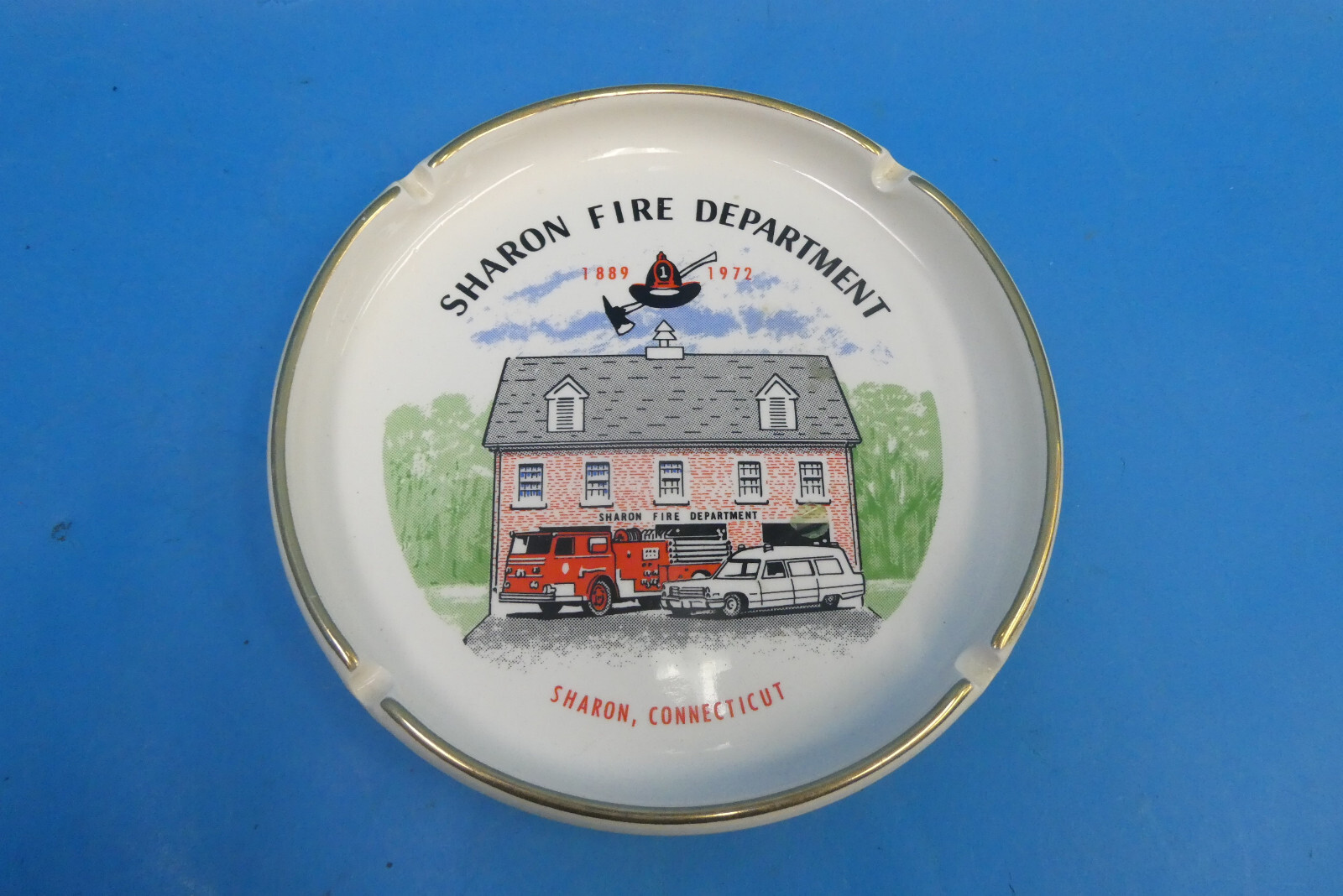 Sharon CT Fire Department 1972 Cigarette Smoking Ashtray New Milford Bank