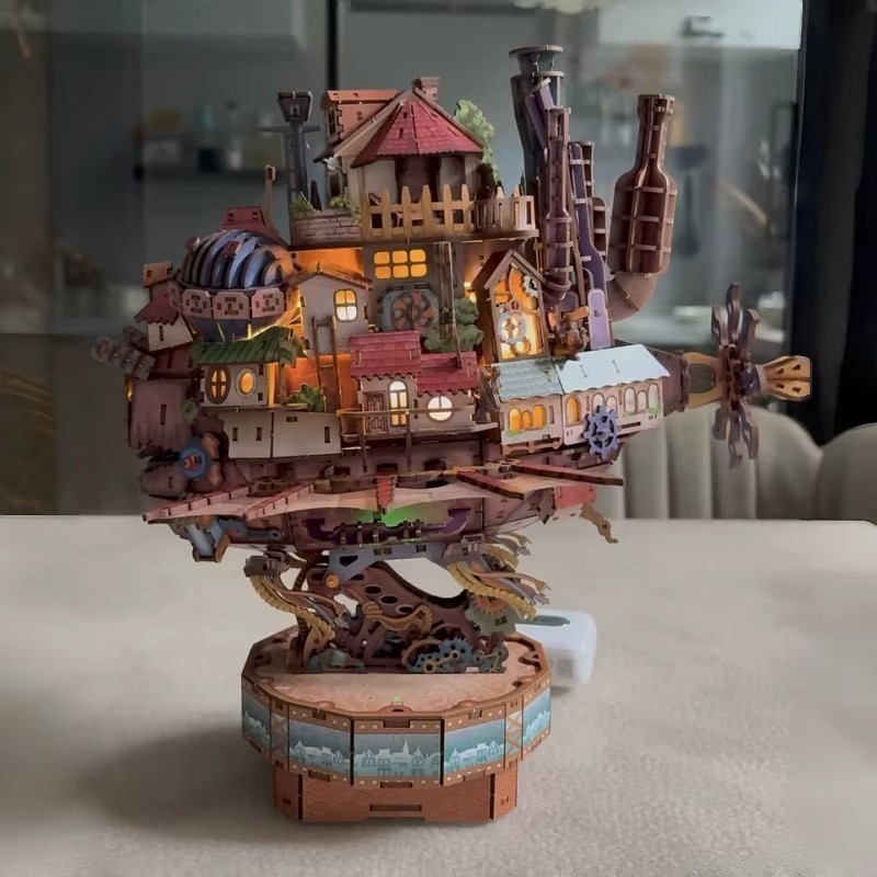 Tonecheer Travel Vessel Howl\'s Moving Castle Wooden Puzzle Building Blocks