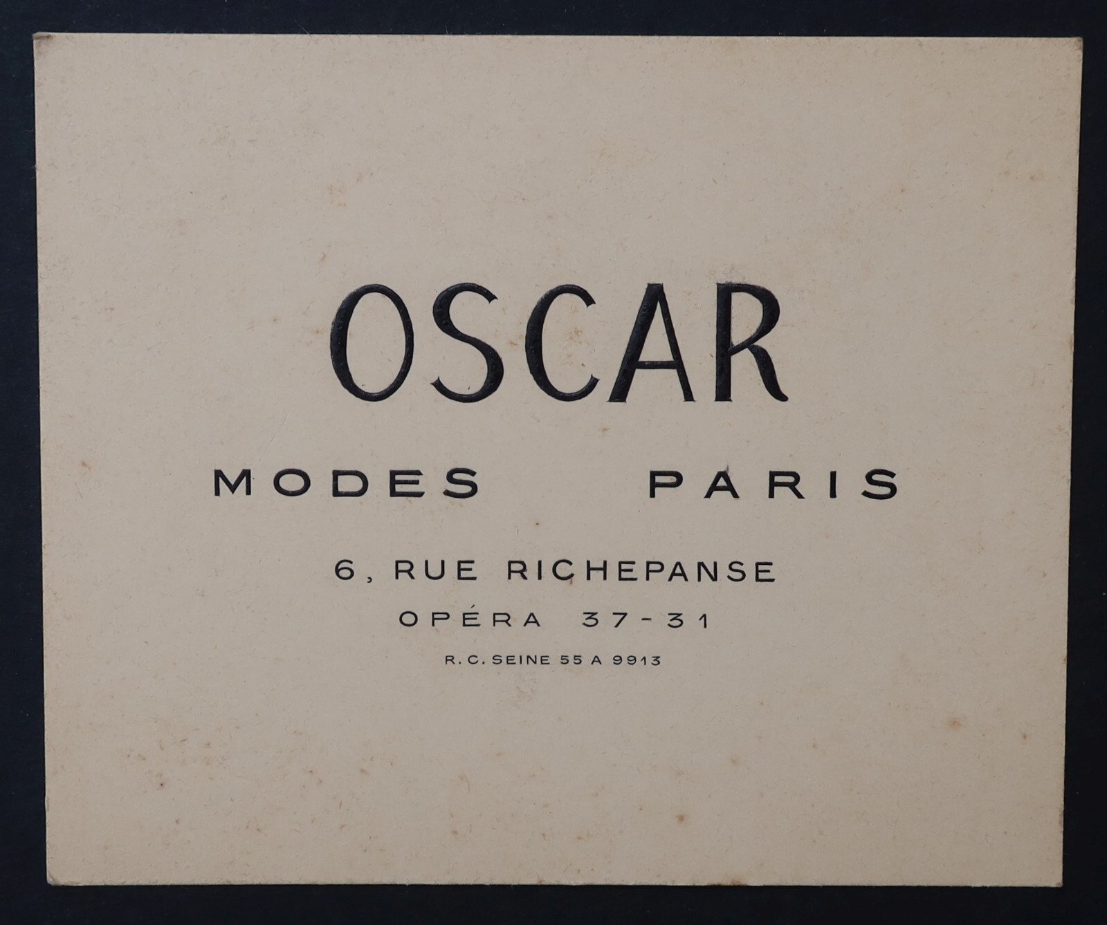 Business card OSCAR mode PARIS 6 rue Richepanse old visit card
