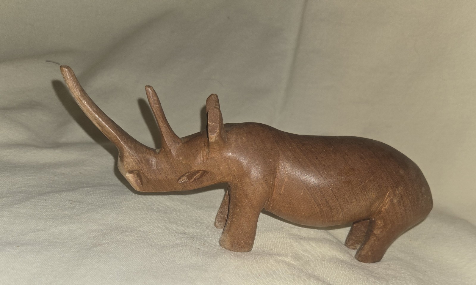 Vintage Solid Wood Carved Rhino Figurine