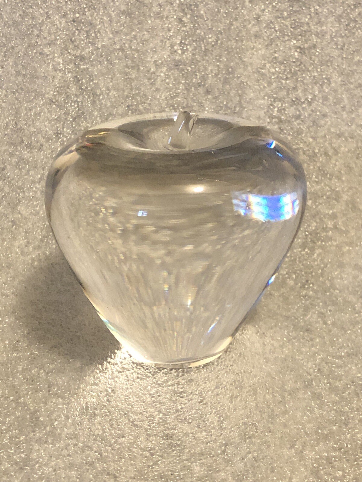 Apple Paperweight Clear Hand Blown Art Glass Heavy, 3 inch