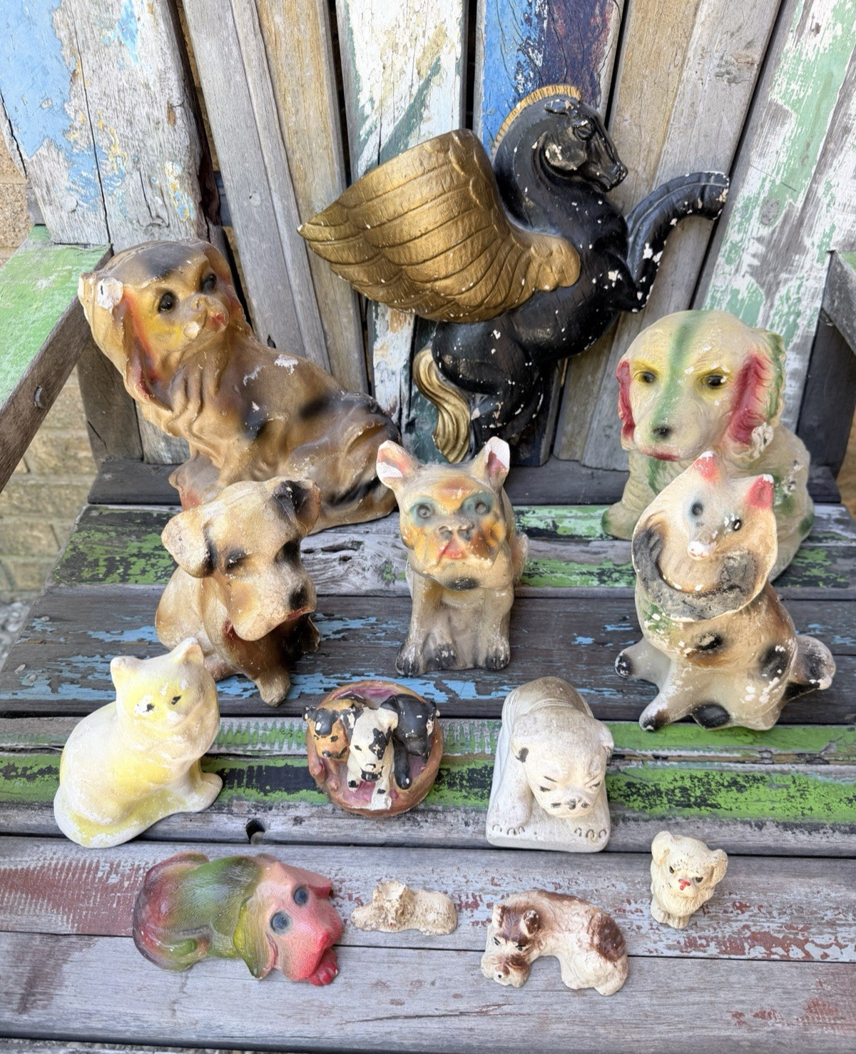 VTG Carnival Chalkware Huge Lot Puppies Dogs Cat Deco Winged Horse Bulldog VTG Carnival Chalkware Huge Lot Puppies Dogs Cat Deco Winged Horse Bulldog