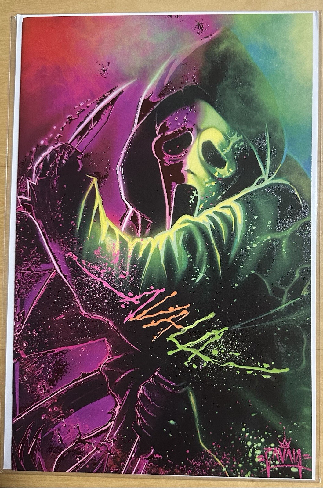 MARTIN ZAVALA CUSTOM MULTI-NEON SIGNED Birth of Slasher Scream Ghostface  w/COA