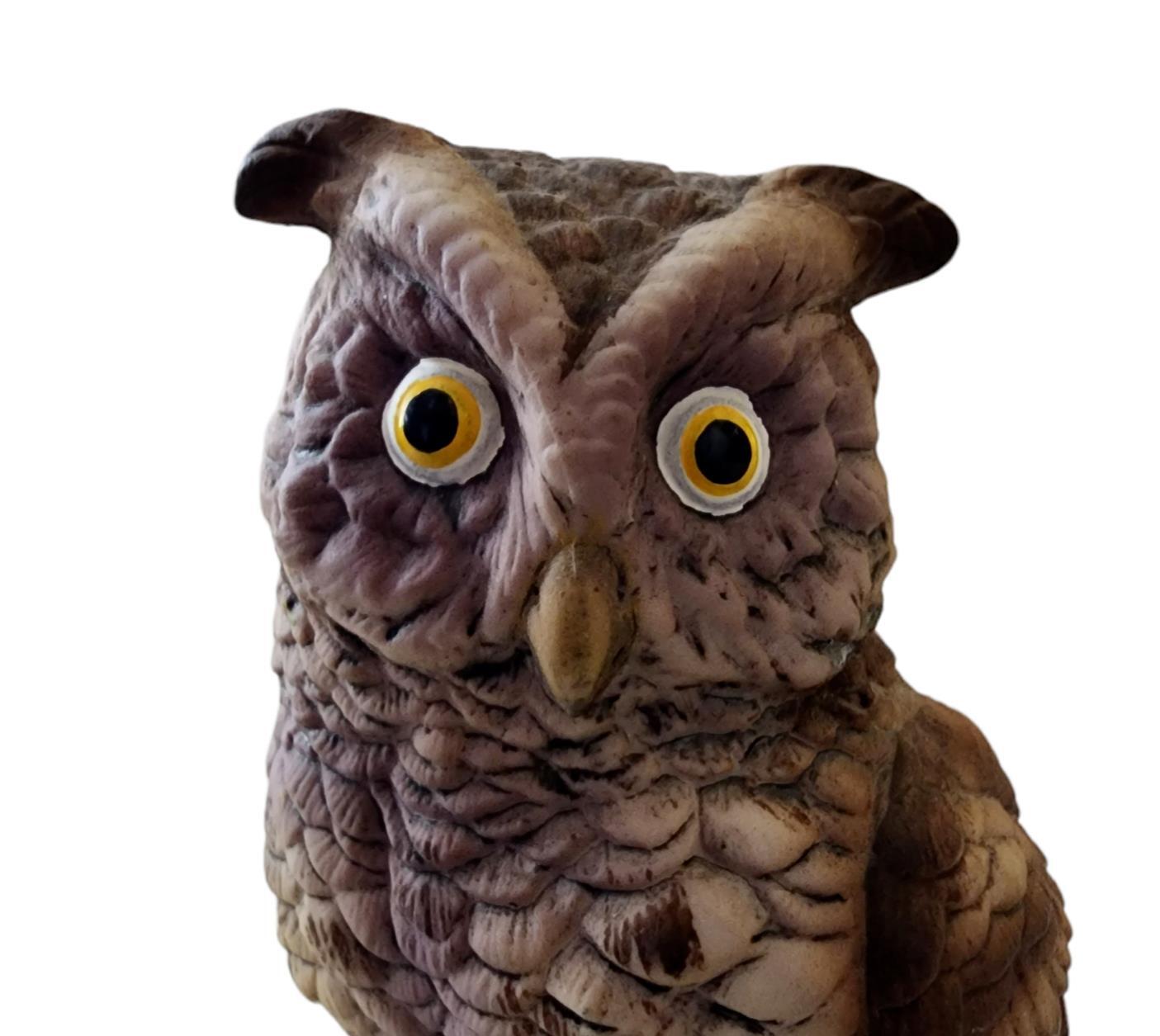 Vintage Lefton Owl Statue Brown Ceramic Figurine Yellow Eye Spooky Bird