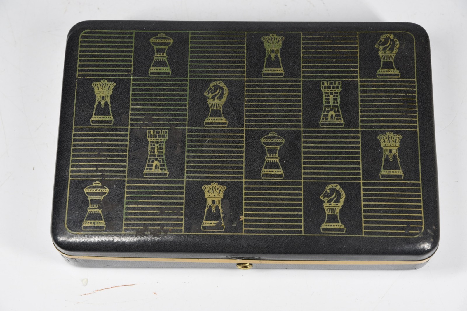Vintage Hickok Tie Clip Bar Holder Box Chess Pieces Castle Felt Interior Jewelry