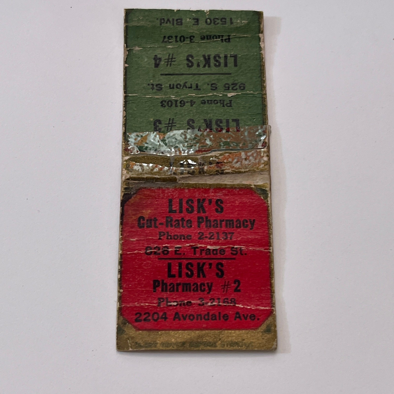 Lisk's Cut Rate Pharmacy Vintage Matchbook Cover MM8-3