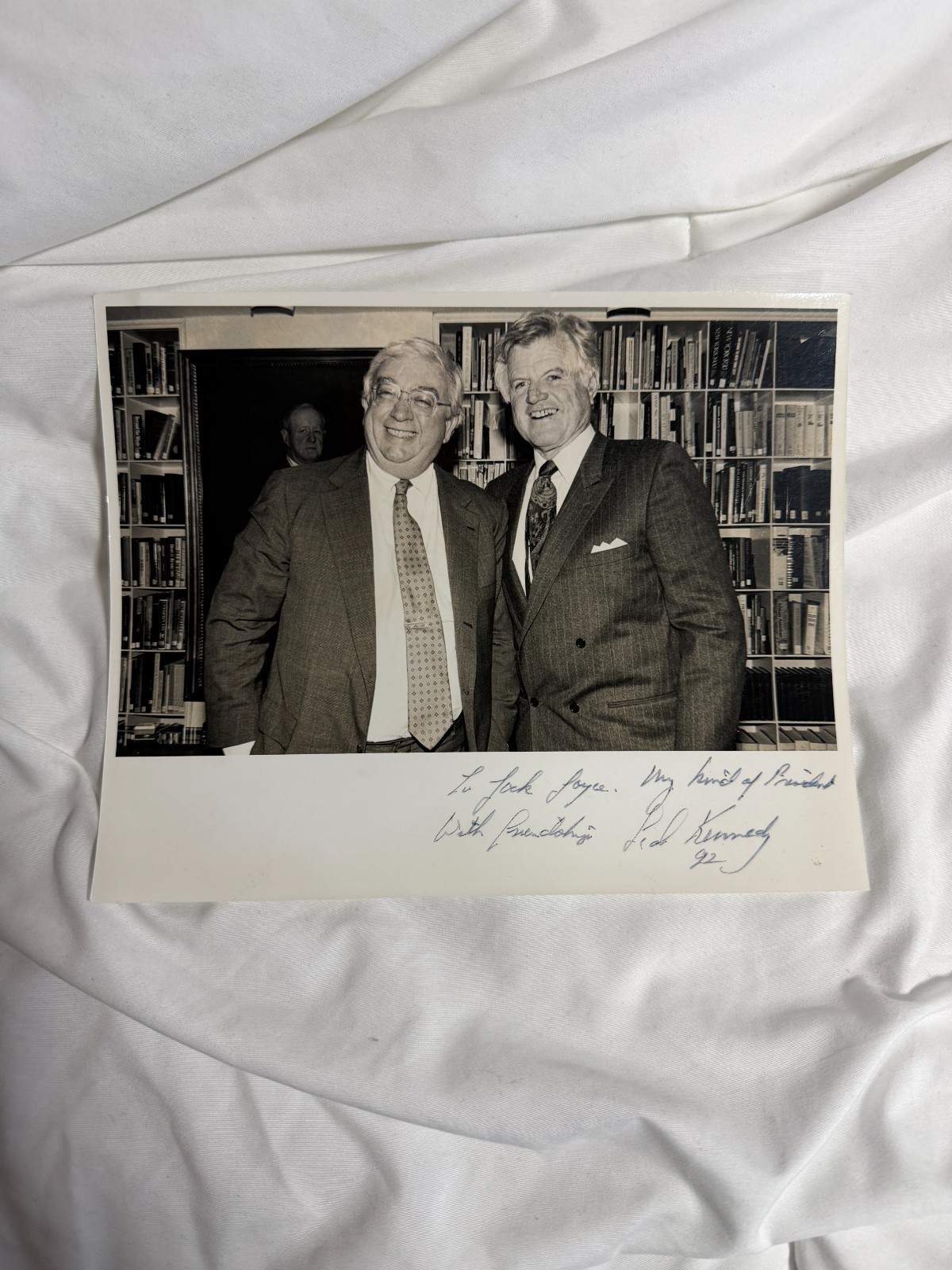 Ted Kennedy Signed & Inscribed Photograph (1992) – Personal Dedication to Labor