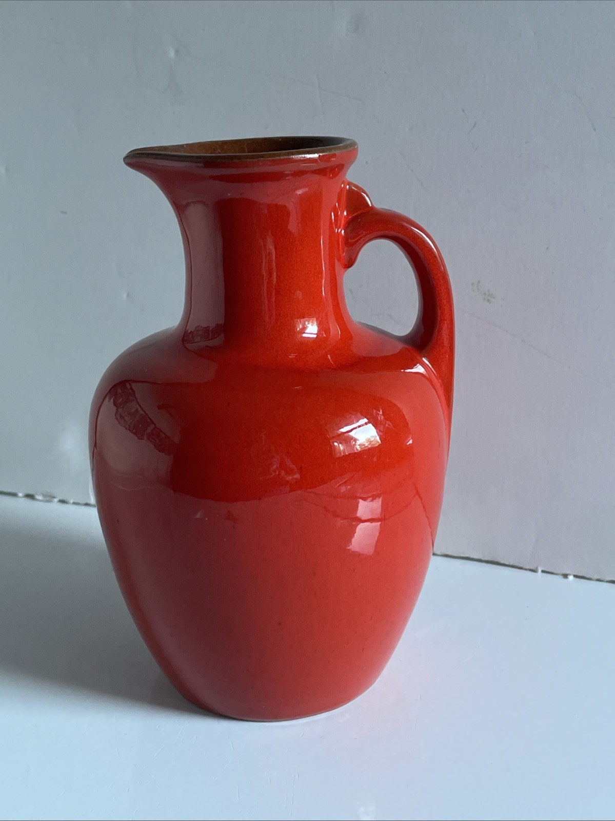 Vintage Frankoma #8 Red Orange Flame 7” Pottery Pitcher Jug Vase