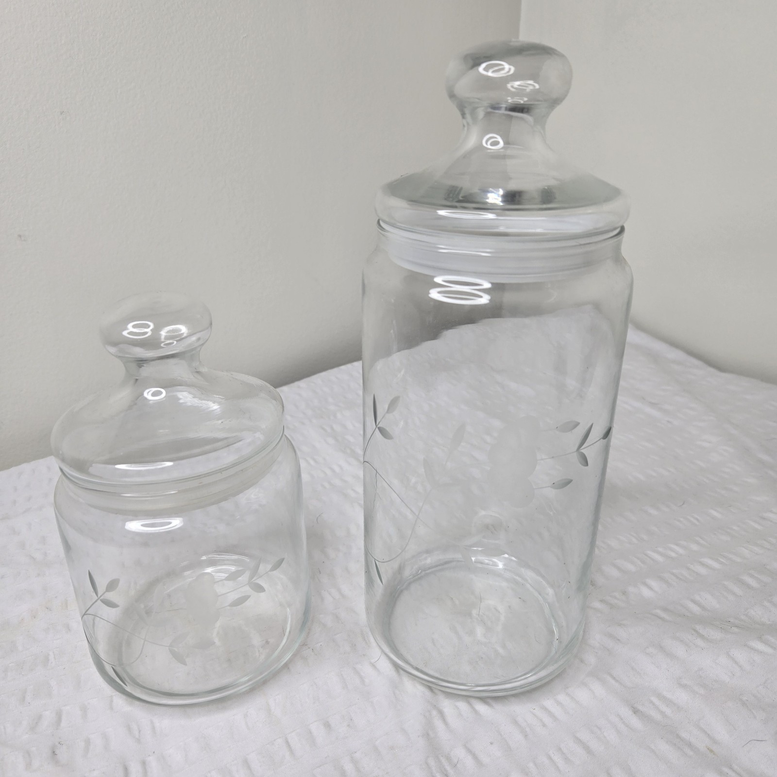 Vintage Princess House Etched Floral Glass Lidded Cannister Set 11\