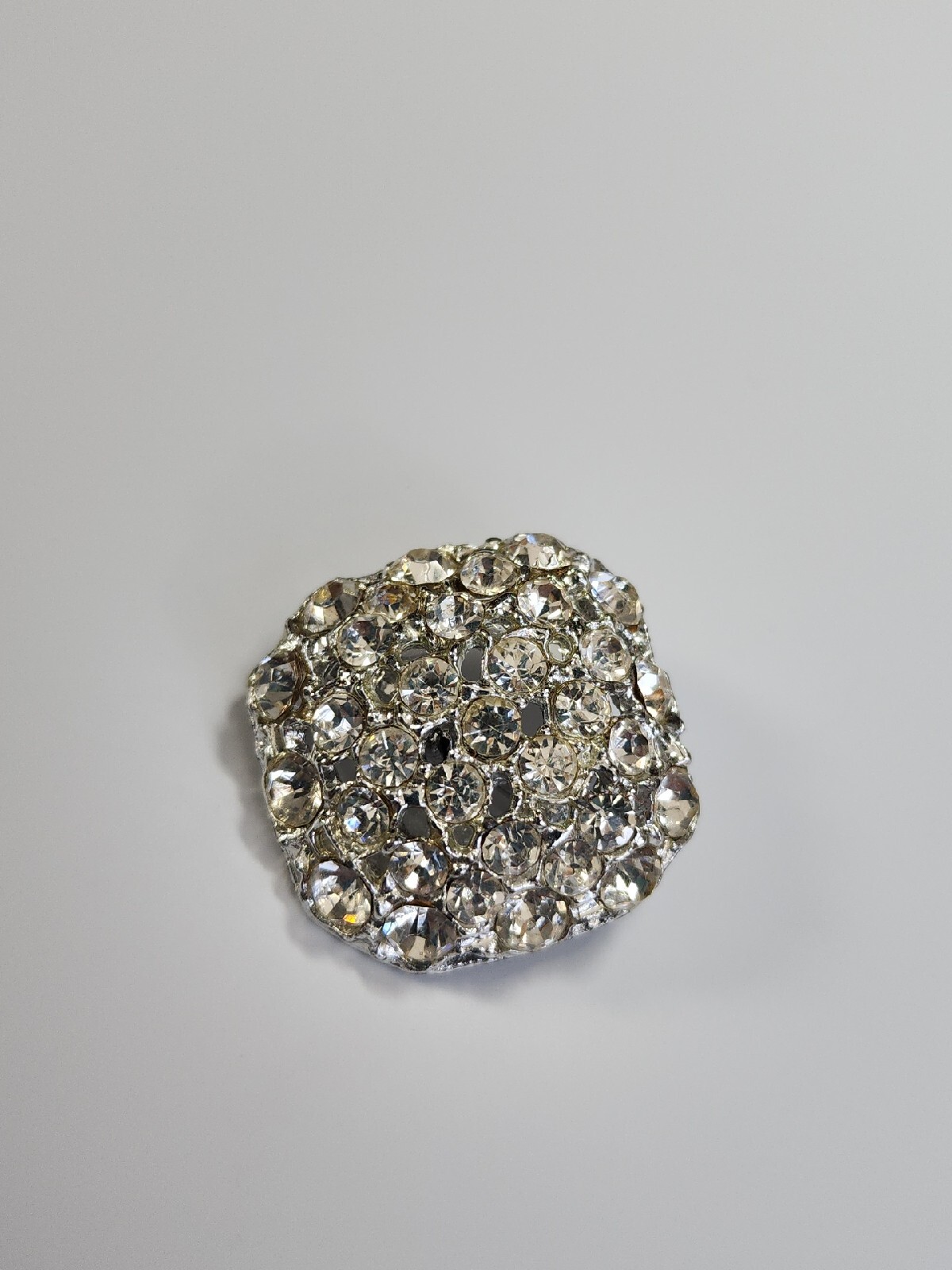 Square Brooch Pin Silver Color Covered in Clear Faceted Faux Gems Sparkle