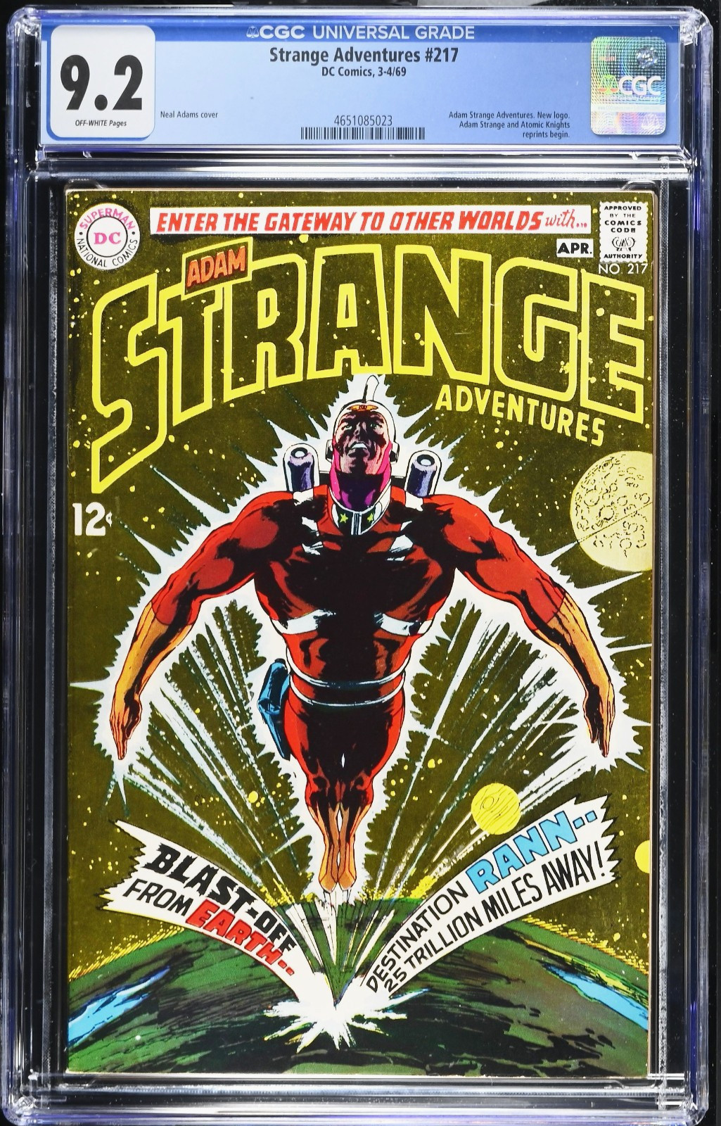 Strange Adventures #217 (1969) CGC 9.2 NM- OW Neal Adams Iconic 1st Adam Strange