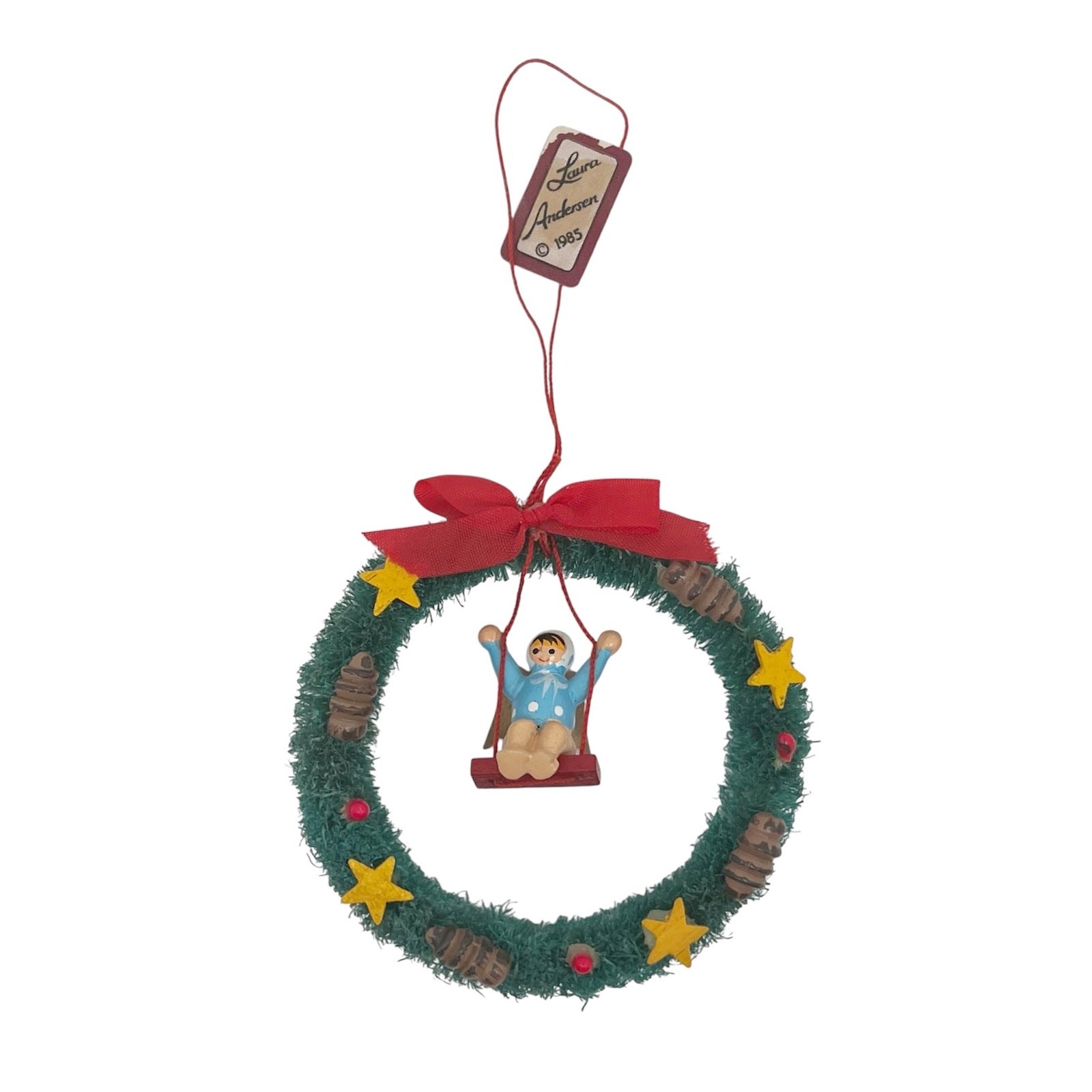 Vintage 1985 Laura Andersen Wreath Christmas Tree Ornament Vintage 1985 Laura Andersen Wreath Christmas Tree Ornament