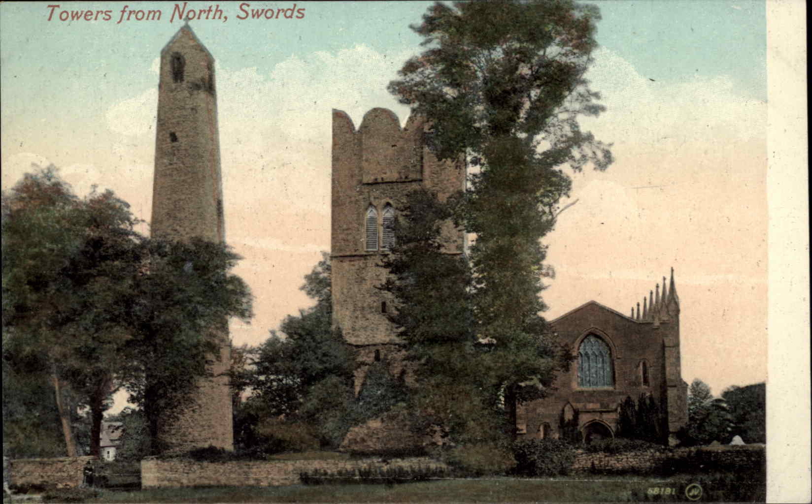 Swords Ireland Towers from North Castle c1910 Vintage Postcard