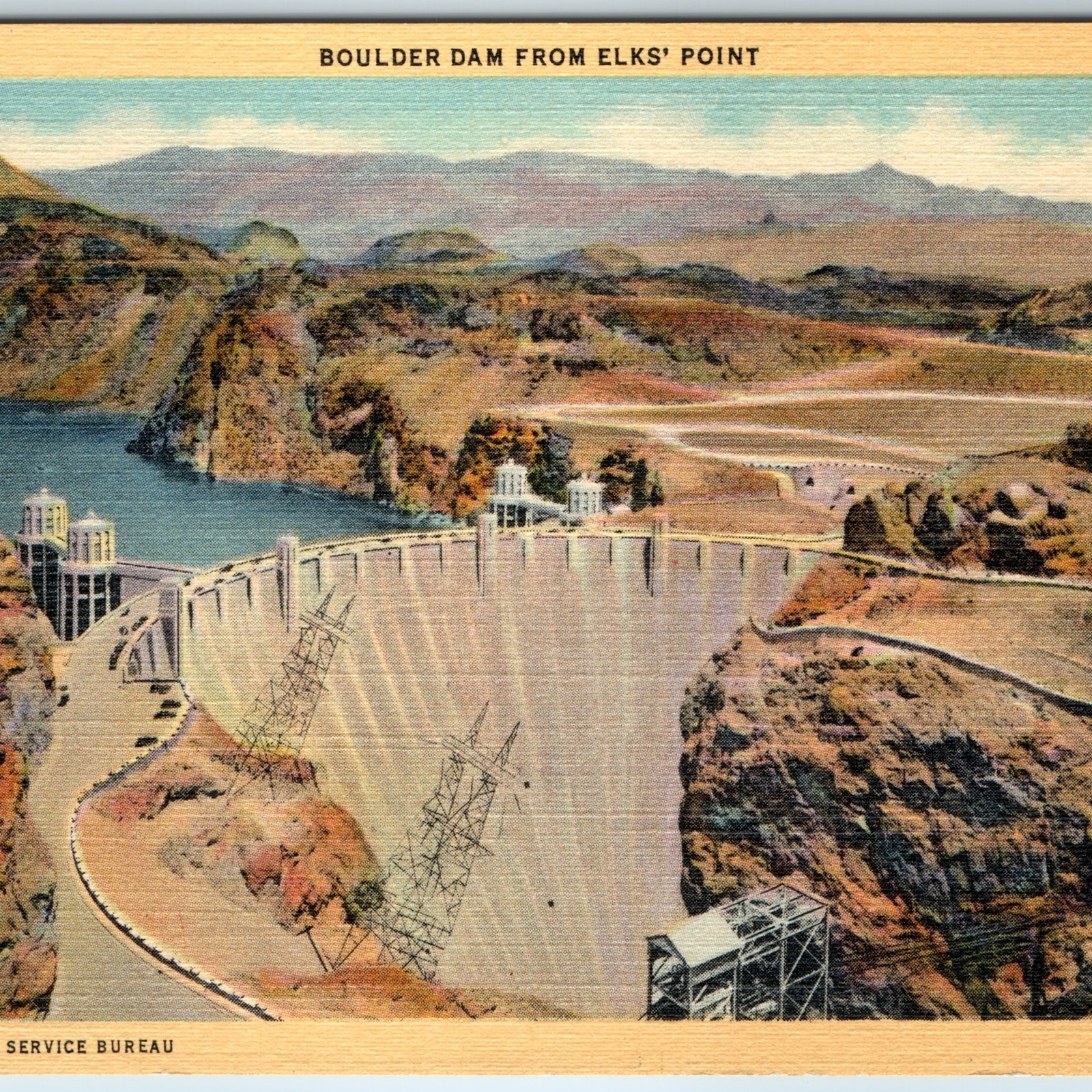 1937 Boulder Dam NV Hoover Dam Elks Point Linen Postcard Curt Teich Lake Mead