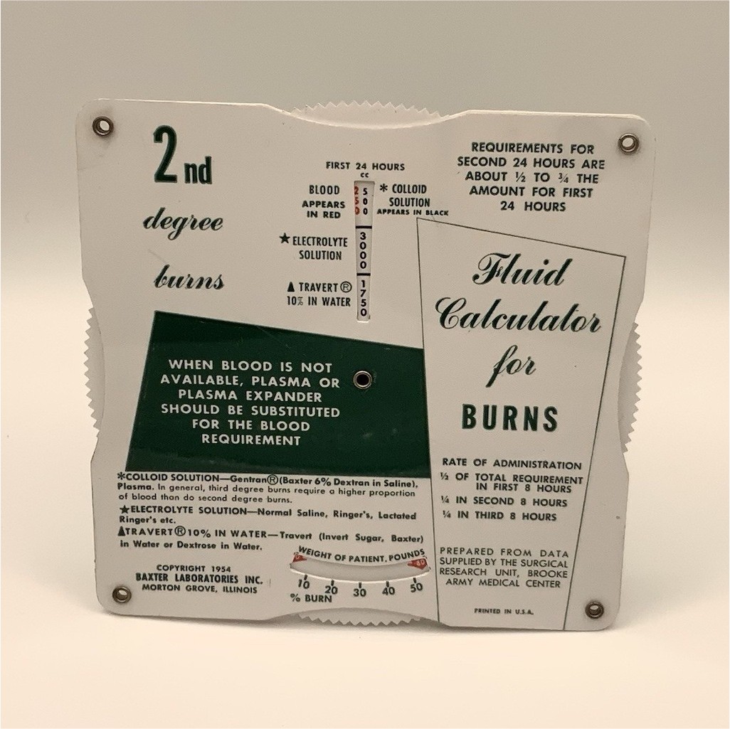 Vintage Baxter Products 2nd & 3rd Degree Burns Fluid Calculator Reference Card