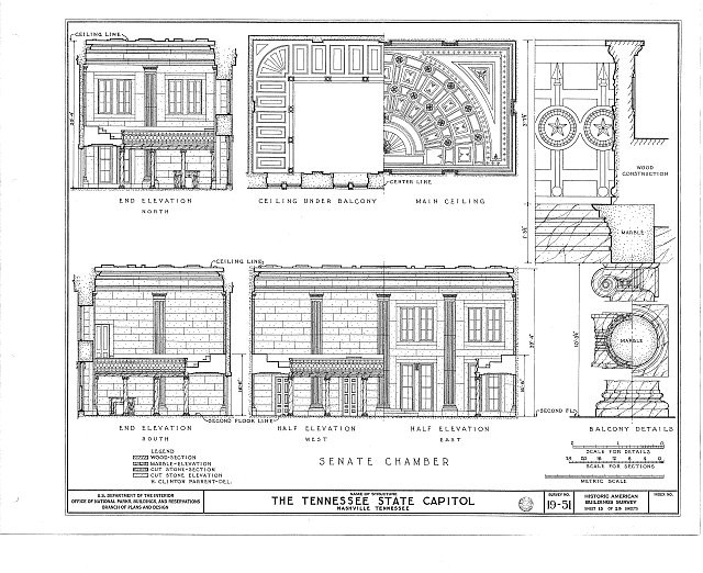Nashville Tennessee 1951 Tennessee State Capitol Senate Chamber HABS Drawing