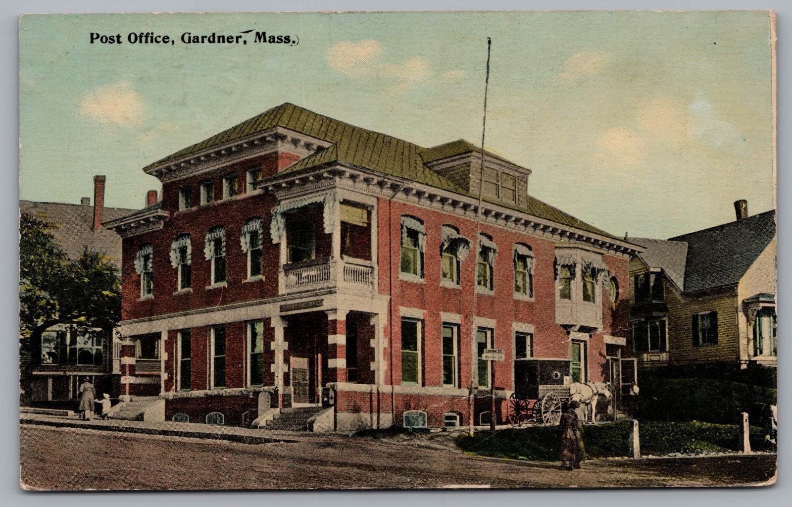 Post Office Gardner MA 1911 Vintage Street Scene Postcard TS-256