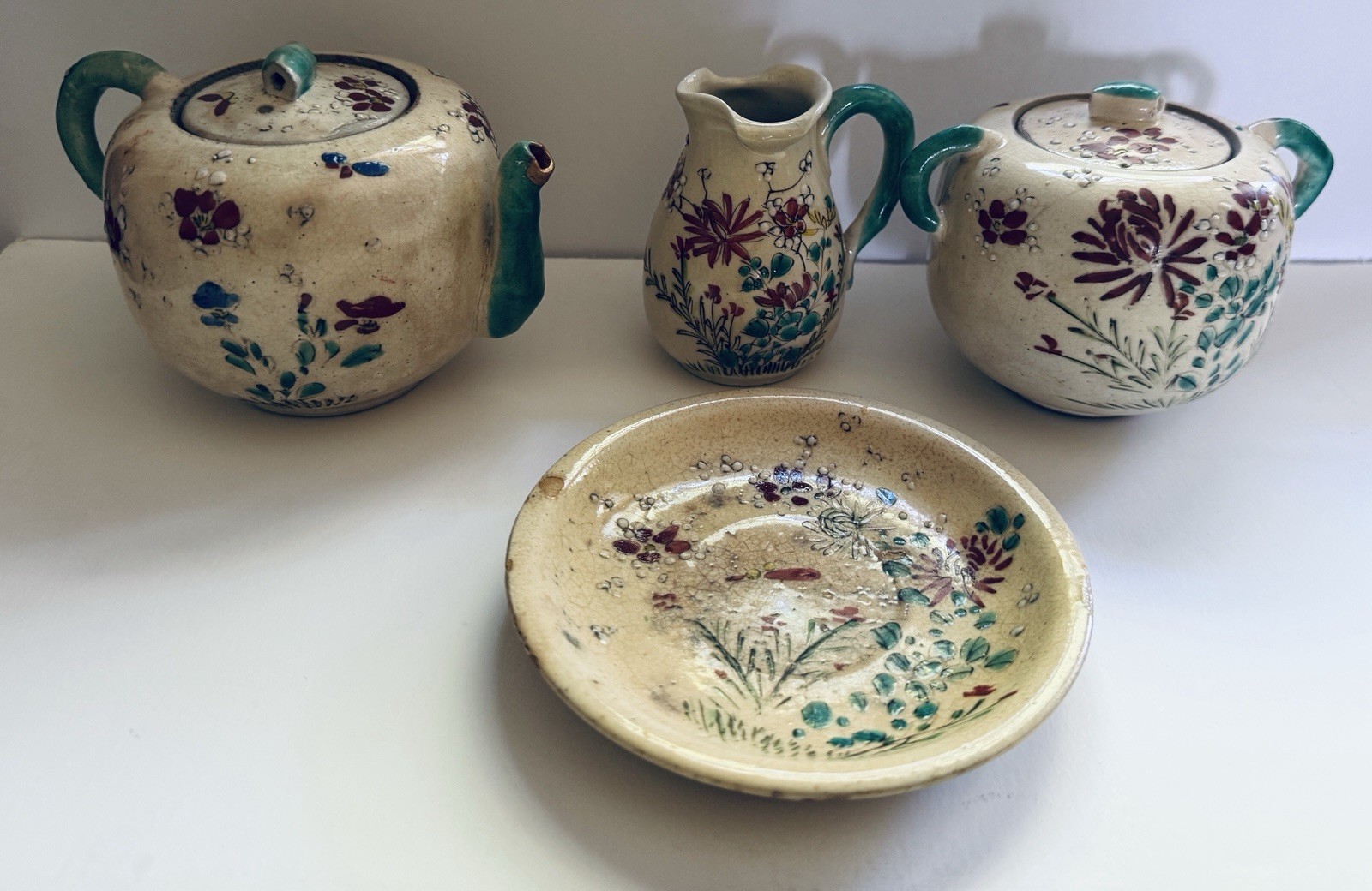 Antique Japanese Kinkozan Awata Satsuma Style Earthenware Tea Set