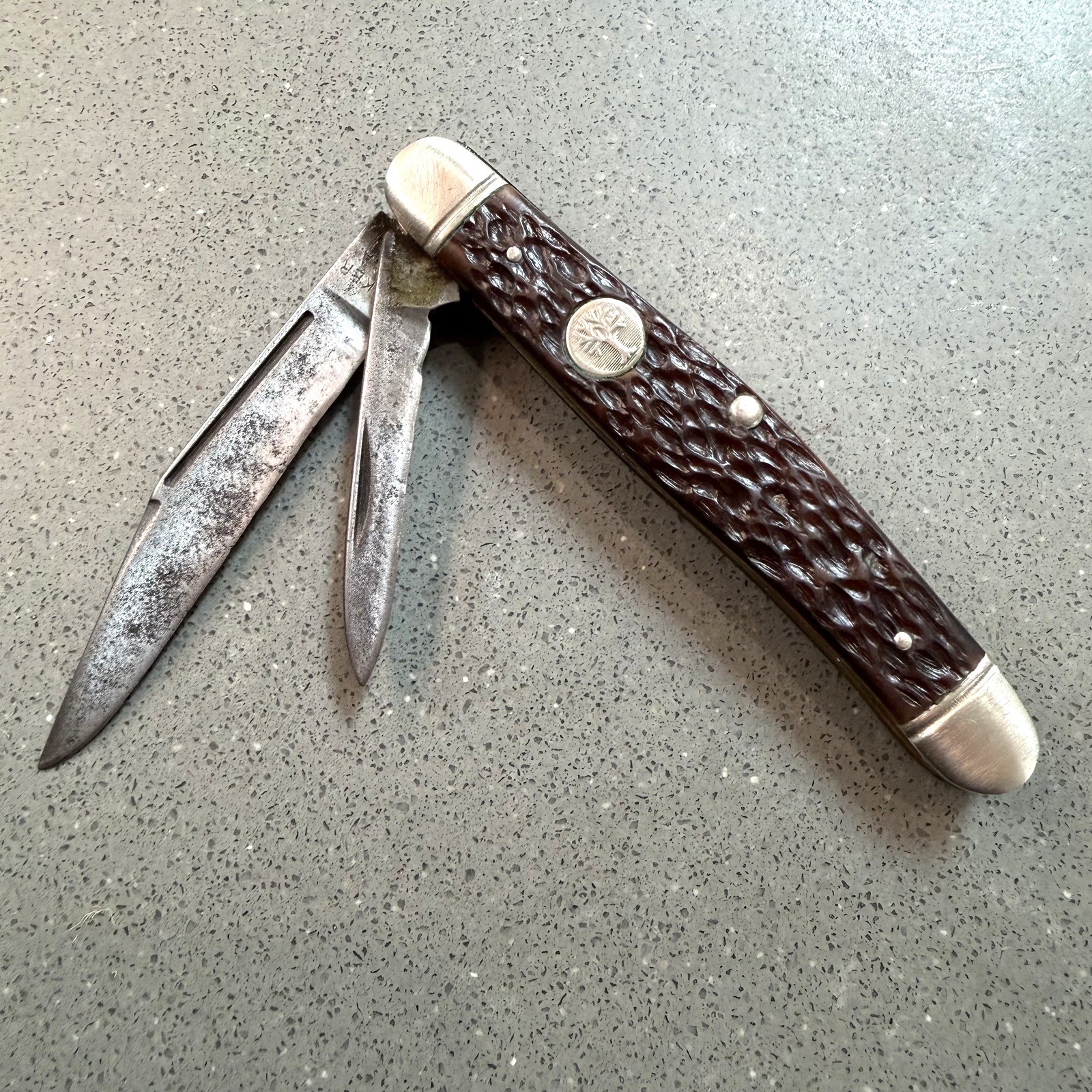 Boker Tree Brand USA 8348 Peanut Knife 2-Blade Jigged Handle Vintage