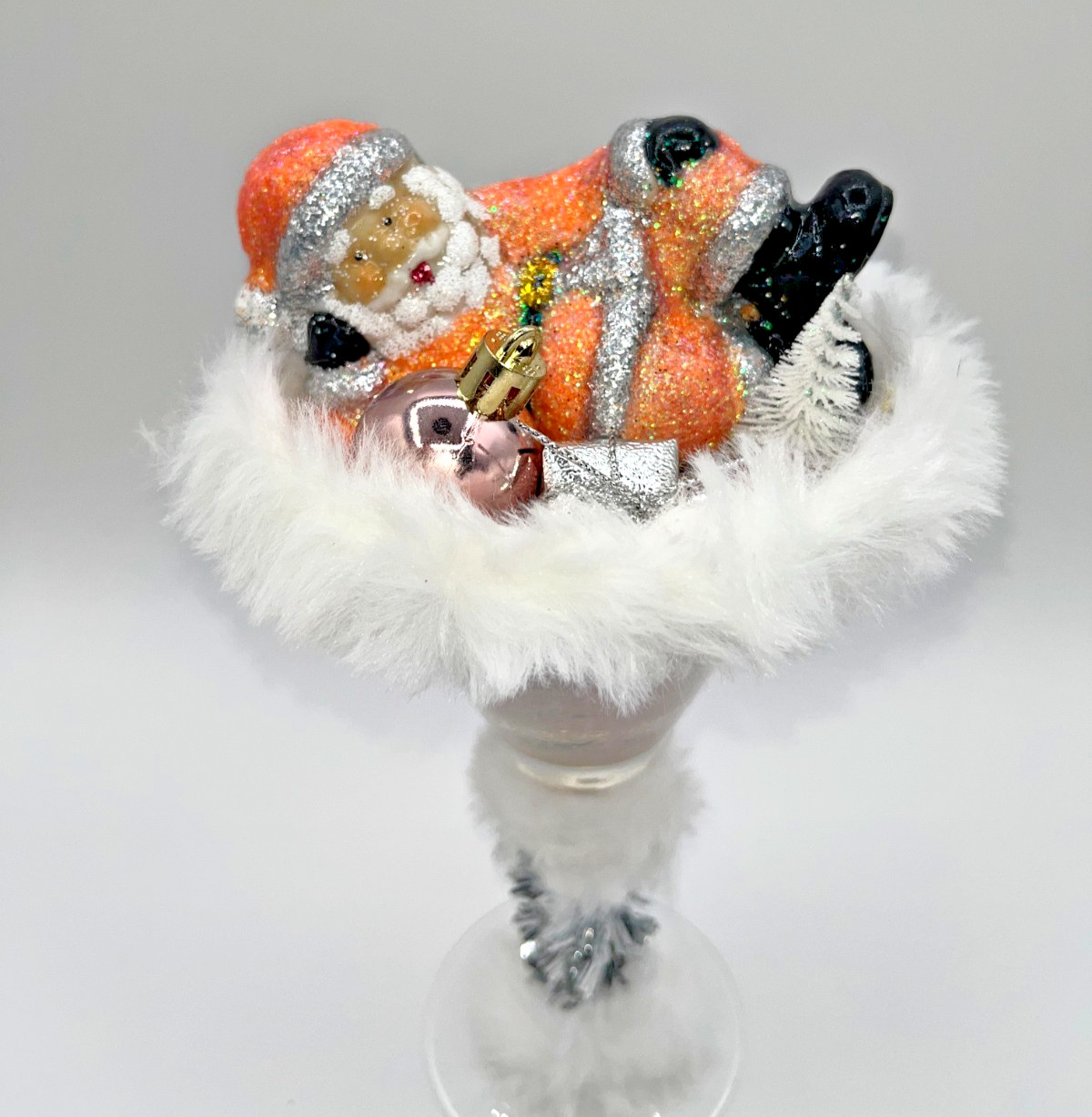December Christmas Santa Peach Diamond Dust Glitter Peach Bellini Martini OOAK