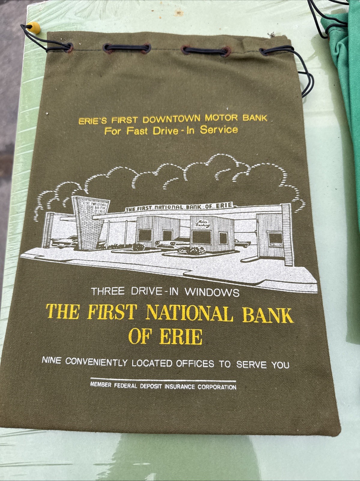 Vintage First National Bank Of Erie PA Deposit Bag Coin Money 1970s Olive Green