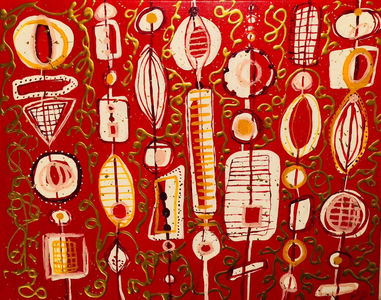 Mid Modern Acrylic on canvas 16x20 Geometric Shapes Titled ‘Space Party’ Mid Modern Acrylic on canvas 16x20 Geometric Shapes Titled ‘Space Party’