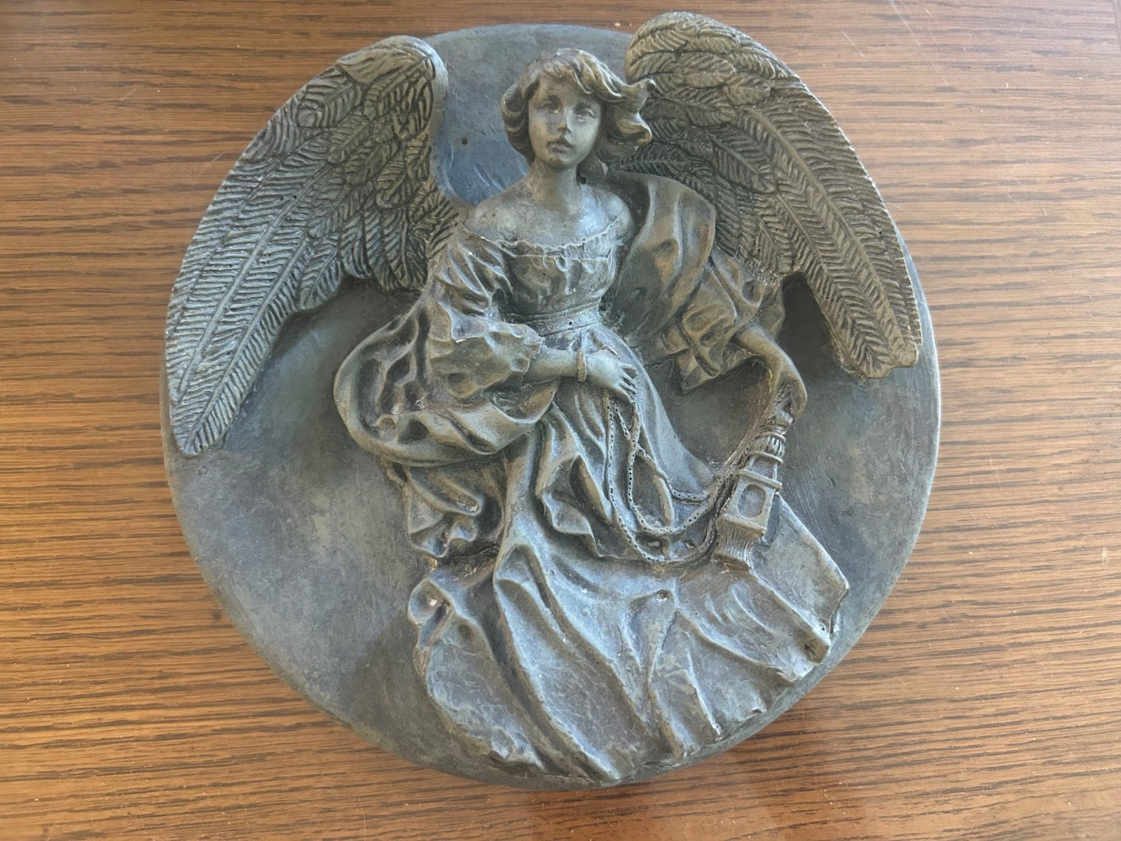 Vintage decorative stone angel with lantern. 3d