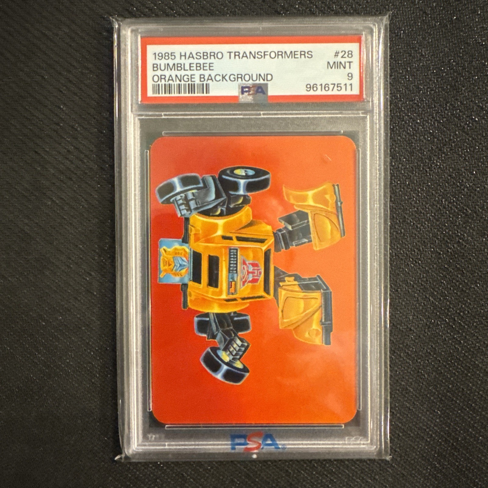 1985 Hasbro Transformers Card Bumblebee Orange Background PSA 9