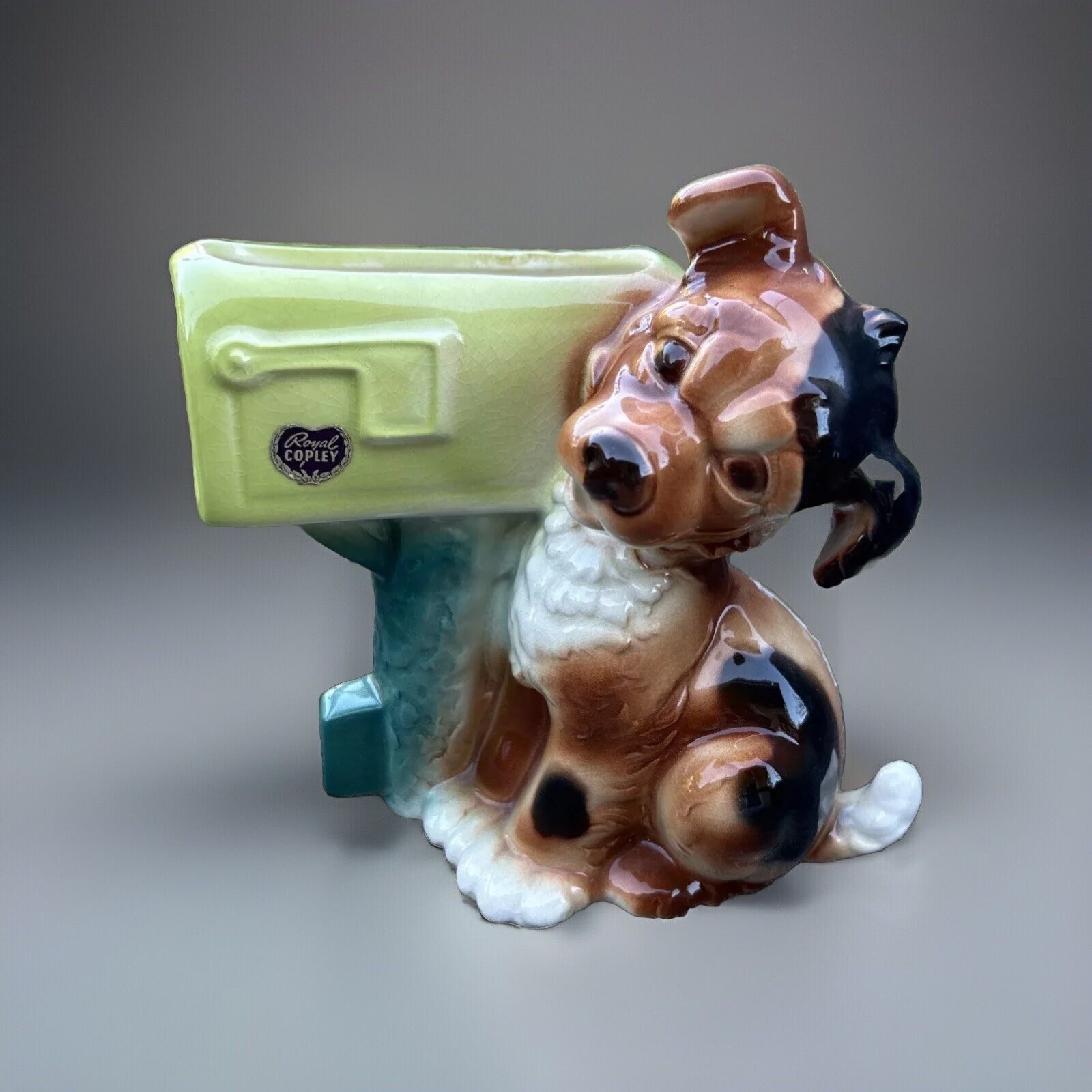 Vintage 1950s Mid Century Royal Copley Dog And Mailbox Planter