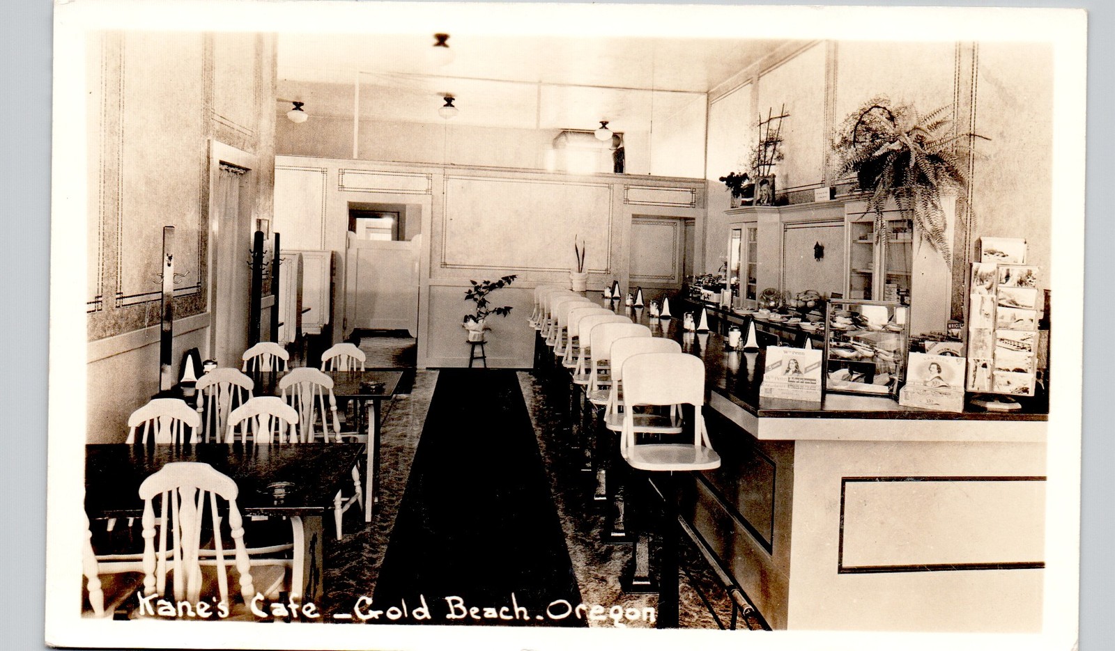 CAFE DINER gold beach or c1940 postcard oregon real photo rppc kane's interior