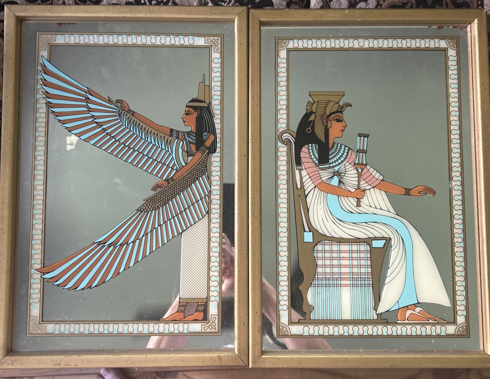 Vintage Turner Wall Art Accessory Egyptian Mirror Painted Art Egypt Pair