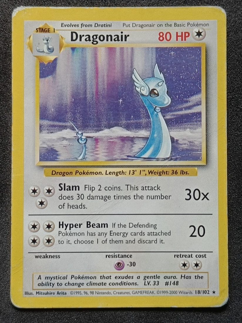 Pokemon TCG Base Set 4th Print Dragonair 18/102 1999-2000 Rare Card - HP/DMG