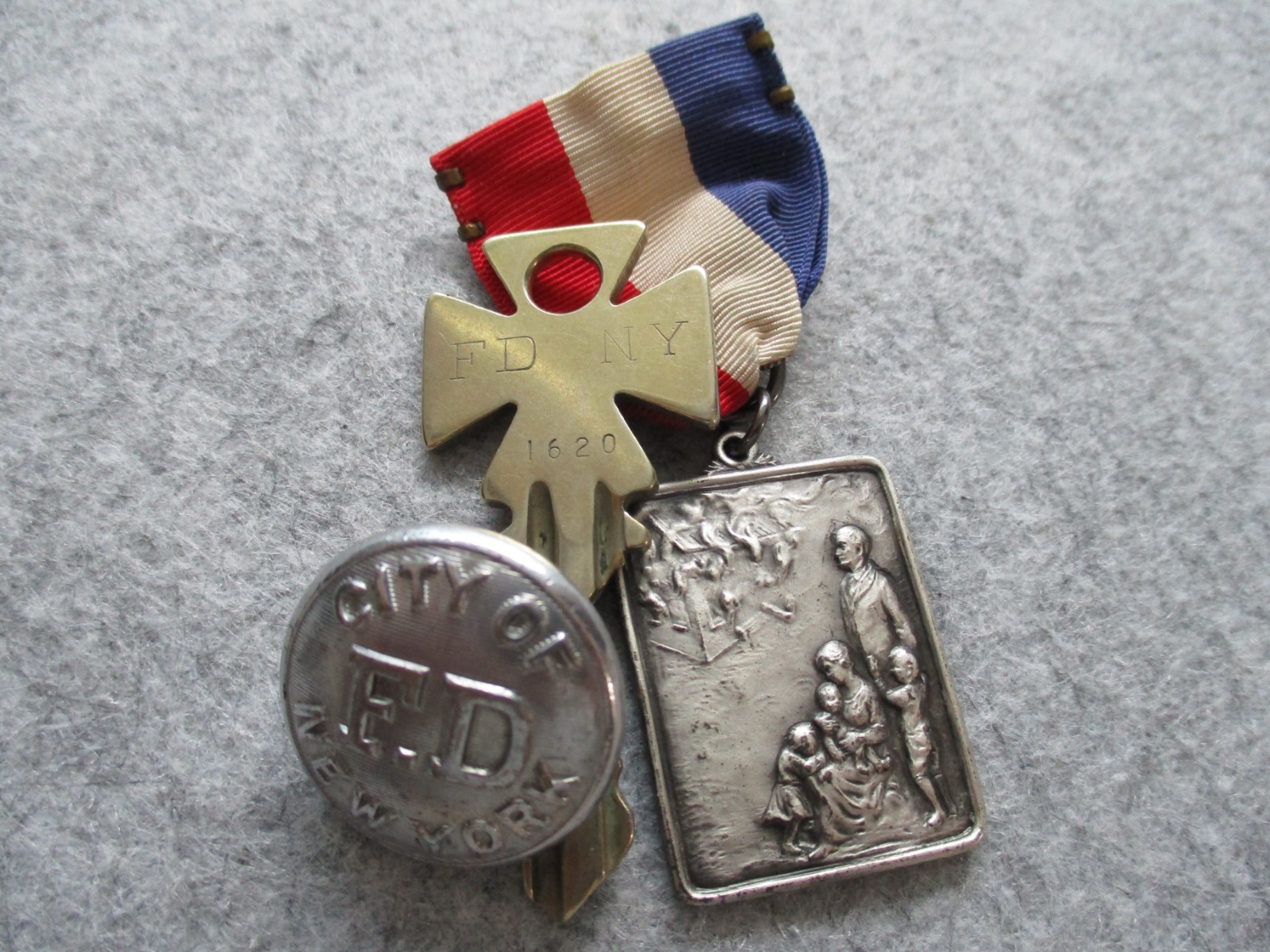 VINTAGE FDNY FIREMAN MEMORABILIA  * MEDAL * FIRE ALARM * (LOT OF 3) RARE