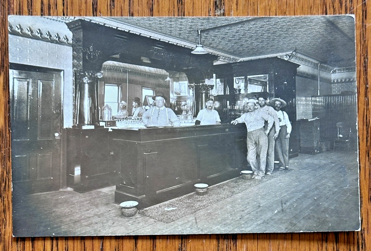 1912 RPPC Saloon Bar Barkeep Spittoon Tavern Midwest Antique Real Photo Postcard