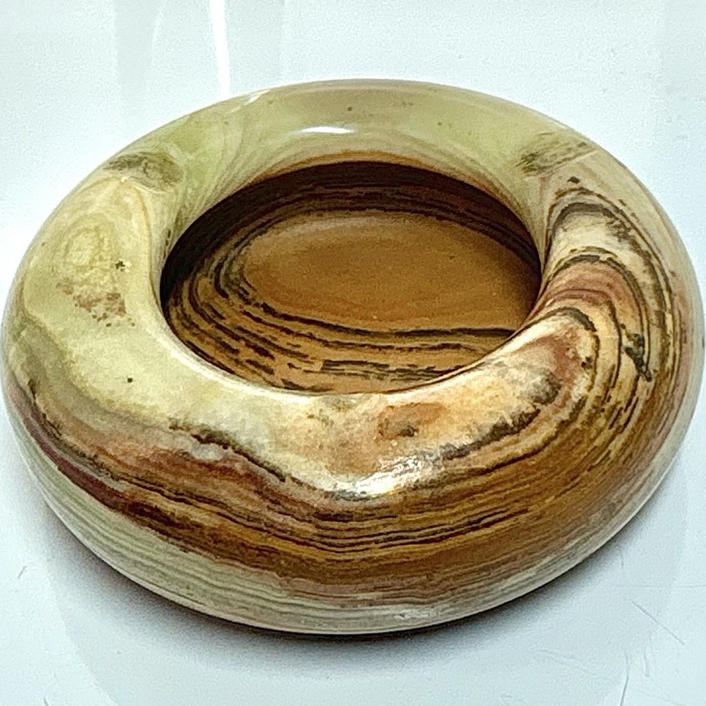 Vtg Agate Rock Ashtray Small 3” Beautiful Design Boho Natural Decor Brown Tan