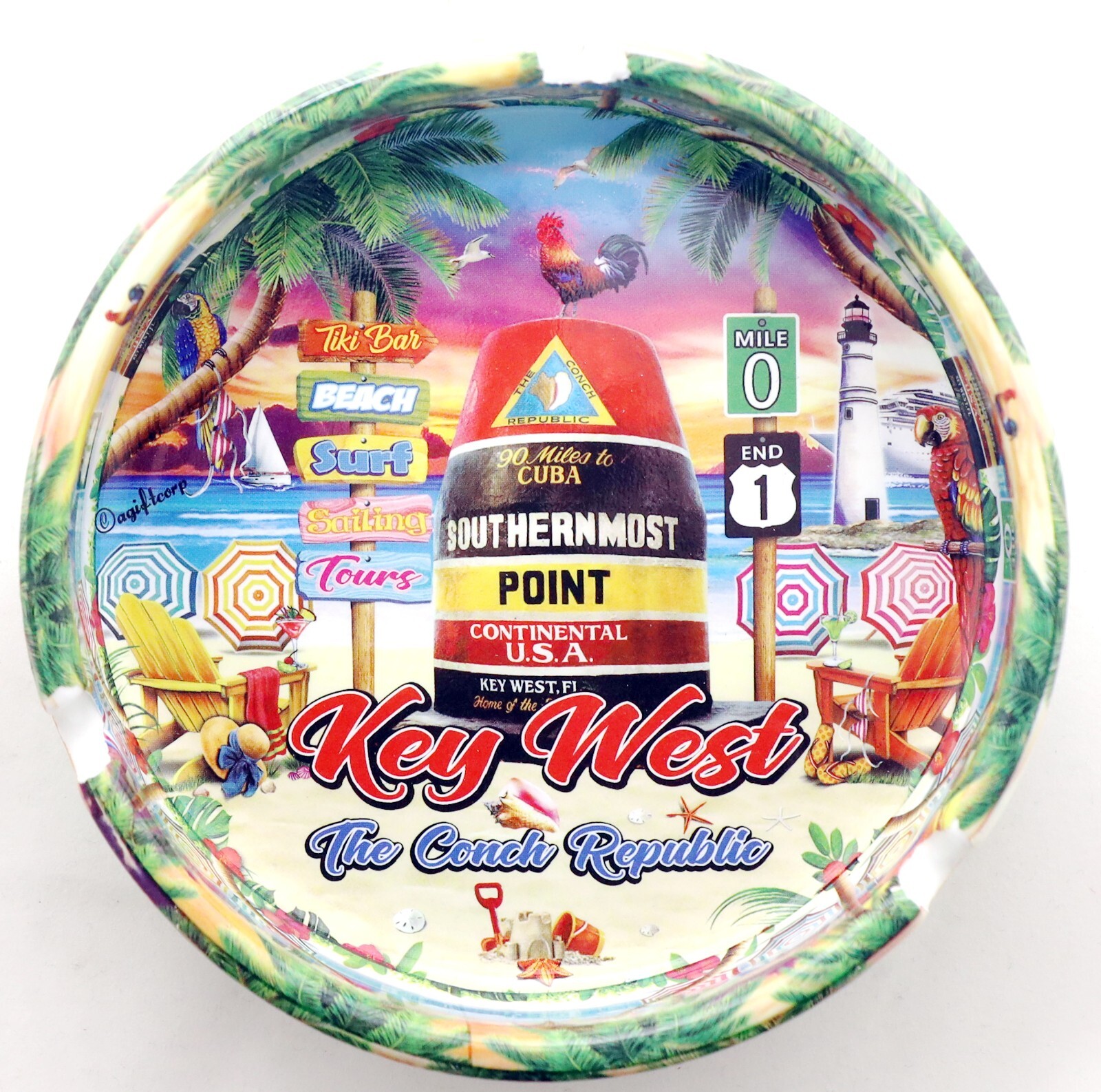 Key West Florida Scene Full Wrap Porcelain Ashtray 5\