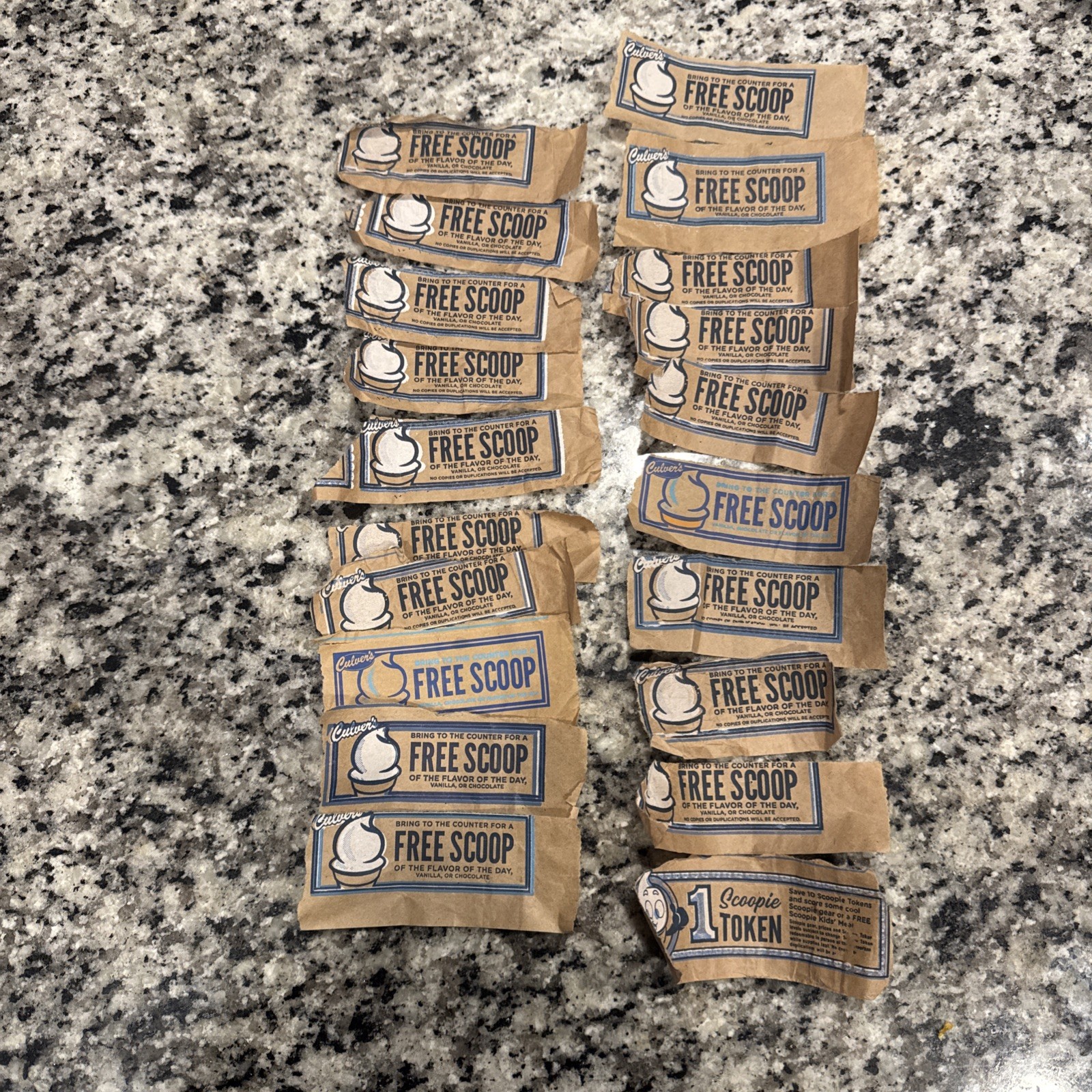 20 Culver’s Lot of Free Scoop Of Custard Ice Cream Tokens Scoopie