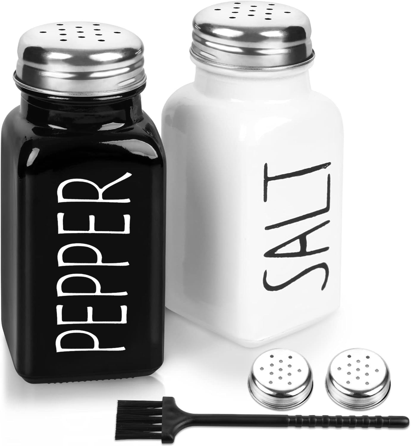 2 Pack Salt and Pepper Shakers Set Glass Stainless Steel Lid Kitchen 2 Pack Salt and Pepper Shakers Set Glass Stainless Steel Lid Kitchen