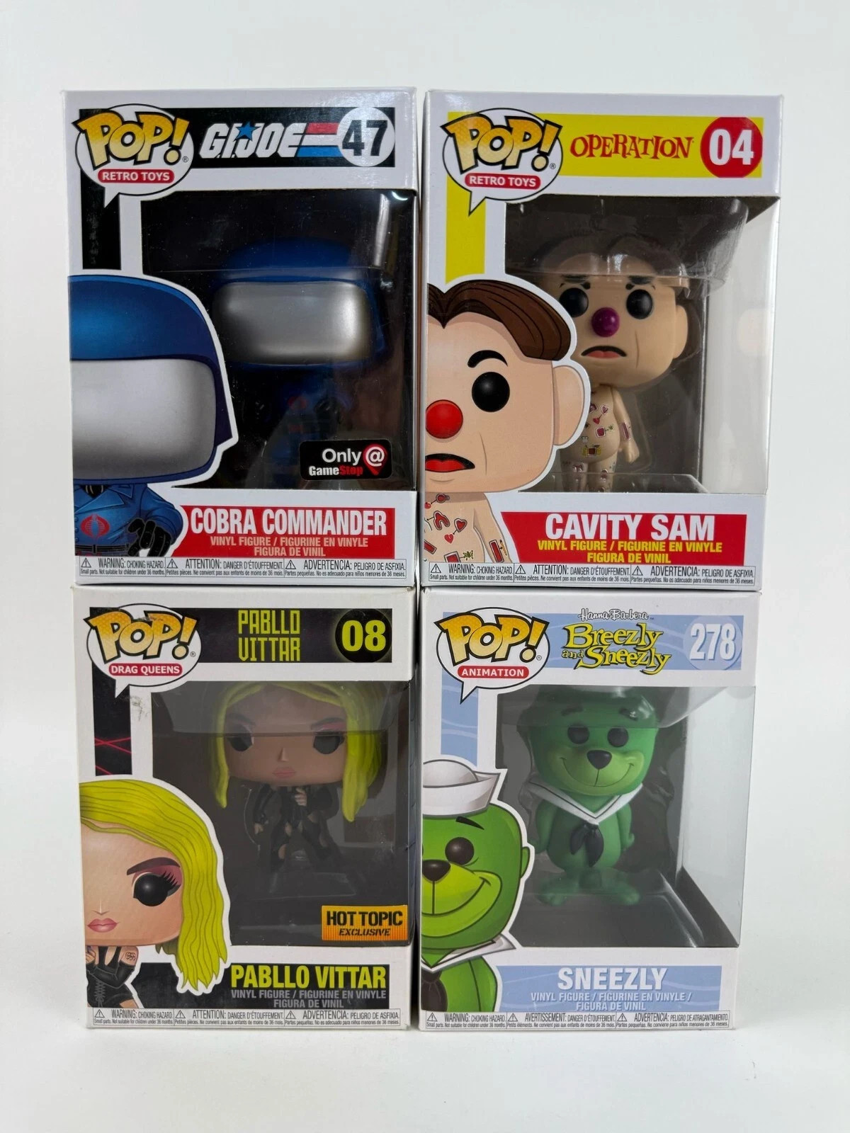 Lot of 4 Funko Pop Cobra Commander 47 Cavity Sam 04 Pabllo Vittar 08 Sneezly 278