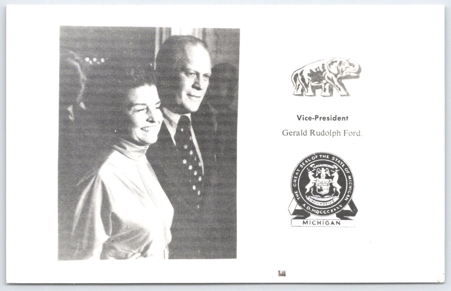 Vintage Gerald Rudolph Ford Vice-President Postcard Michigan Seal