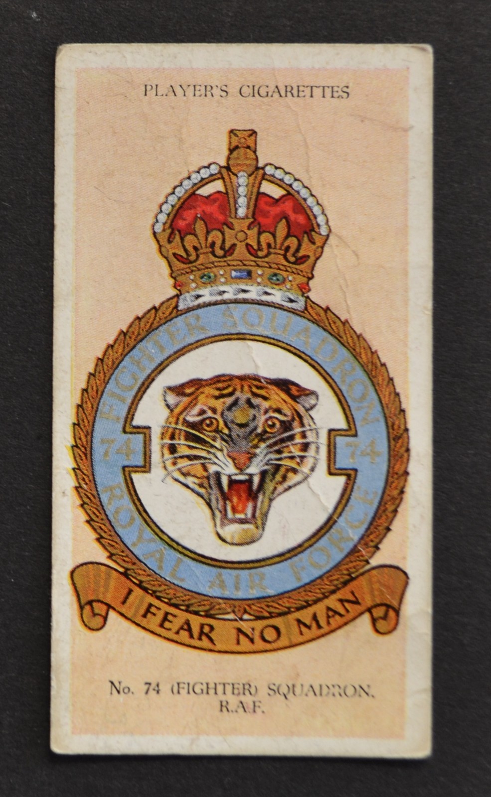 1937 John Player\'s R.A.F. Badges Cigarette Card 40 No. 74 (Fighter) Squadron