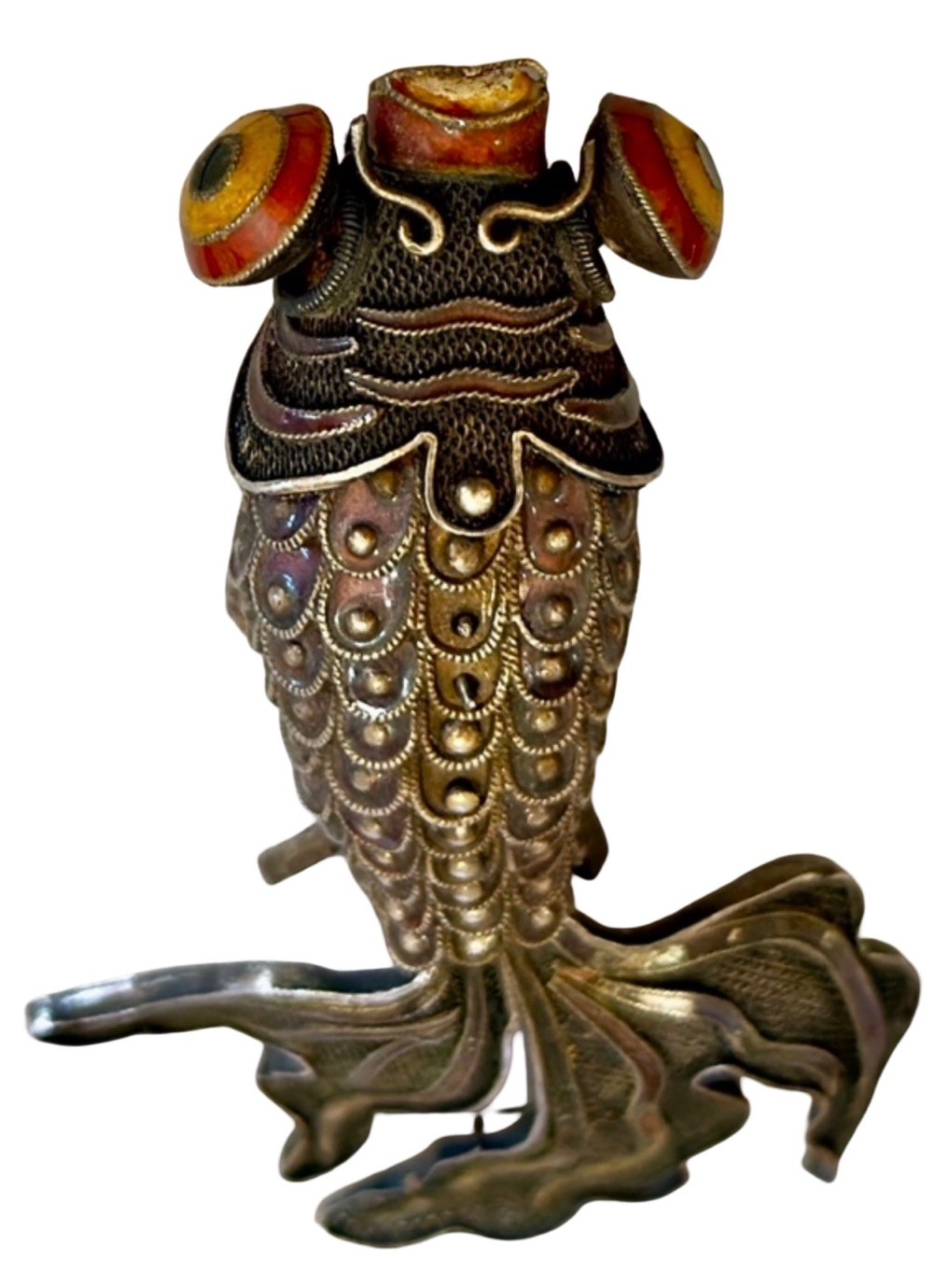 Stunning Vtg Chinese Silver Enamel Articulated Koi Fish Figurine Stunning Vtg Chinese Silver Enamel Articulated Koi Fish Figurine