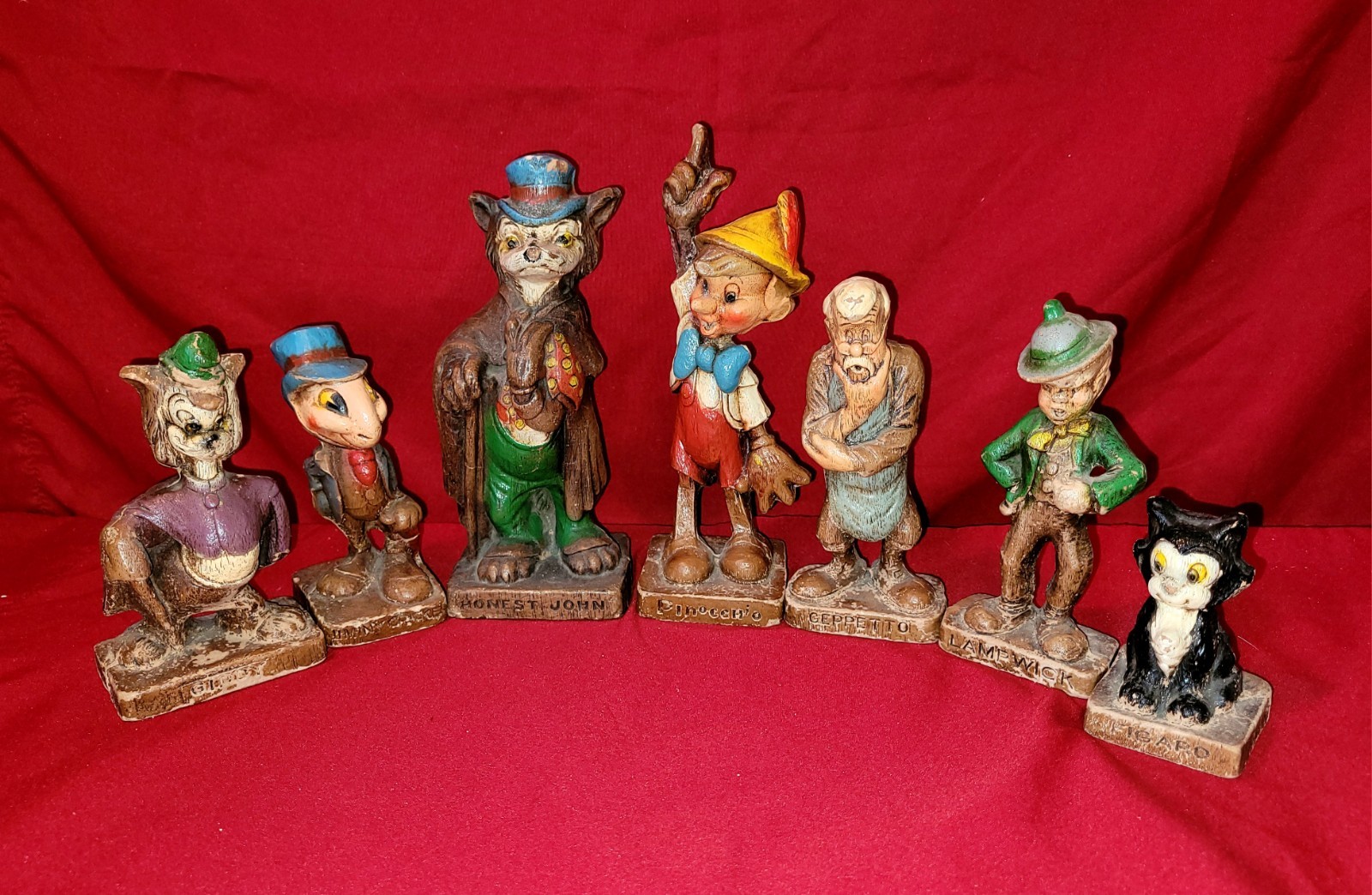1940 SYROCO PINOCCHIO FIGURINES LOT (2 LARGE/5 MID-SIZE) WALT DISNEY PROD RARE 1940 SYROCO PINOCCHIO FIGURINES LOT (2 LARGE/5 MID-SIZE) WALT DISNEY PROD RARE