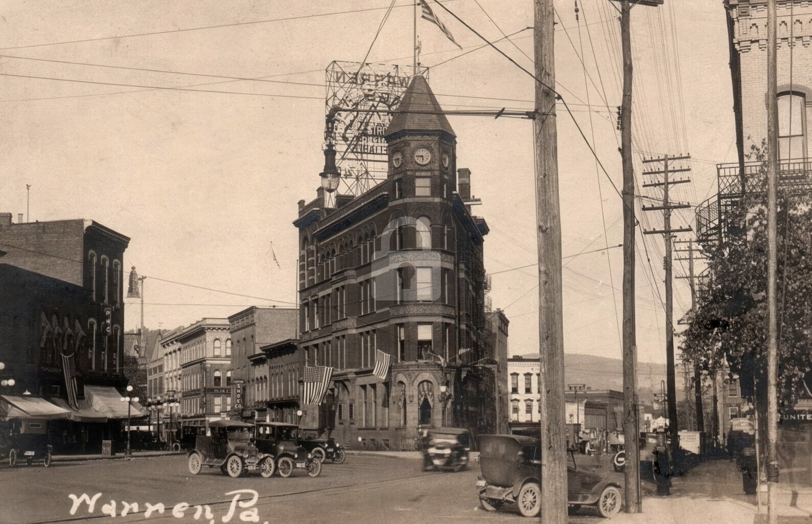 Warren Pa. Main Street T Model Cars 1923 RPPC Photo Postcard COPY