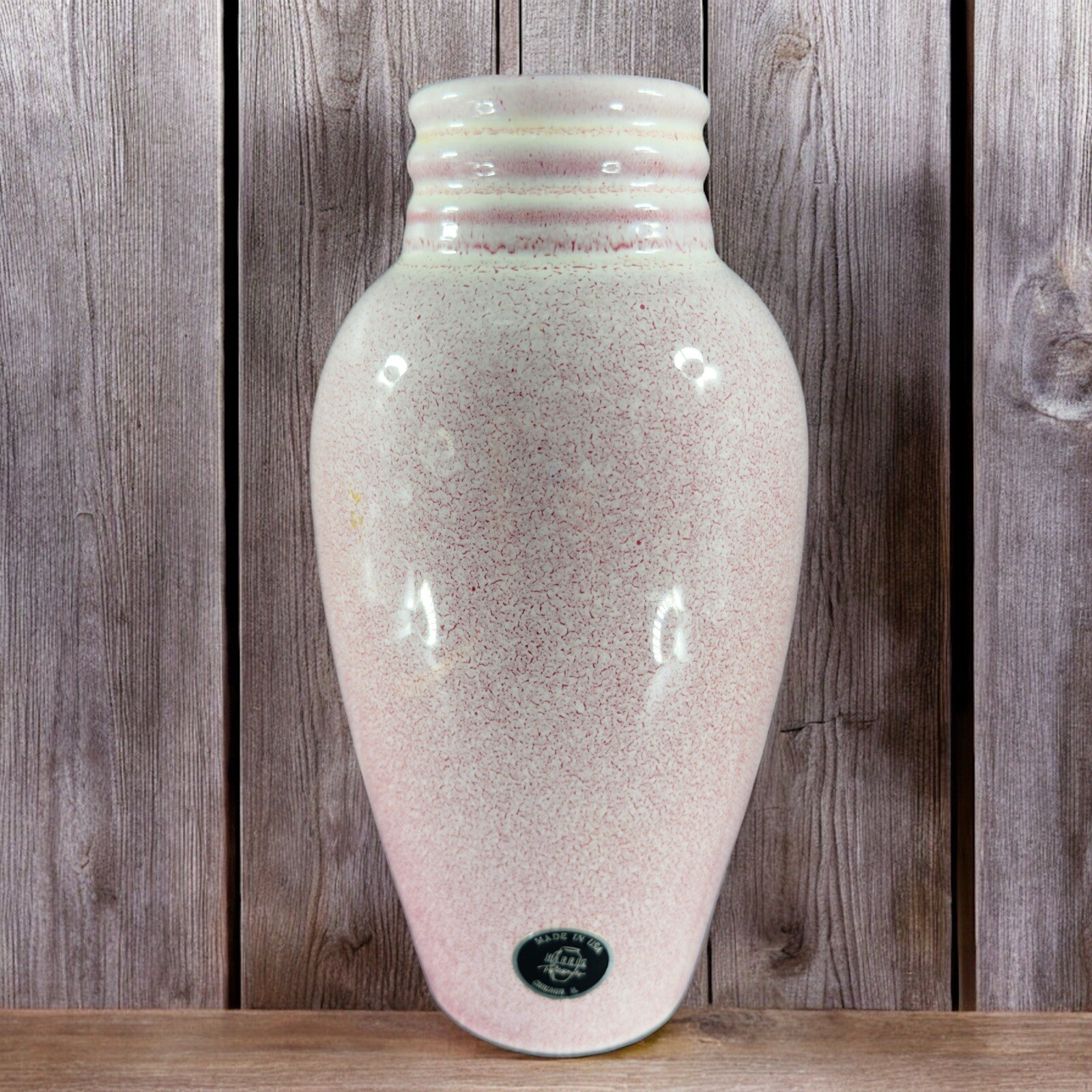 Harris Pottery Hand Made Pottery Vase Vessel Chicago IL Speckled White Glaze VTG