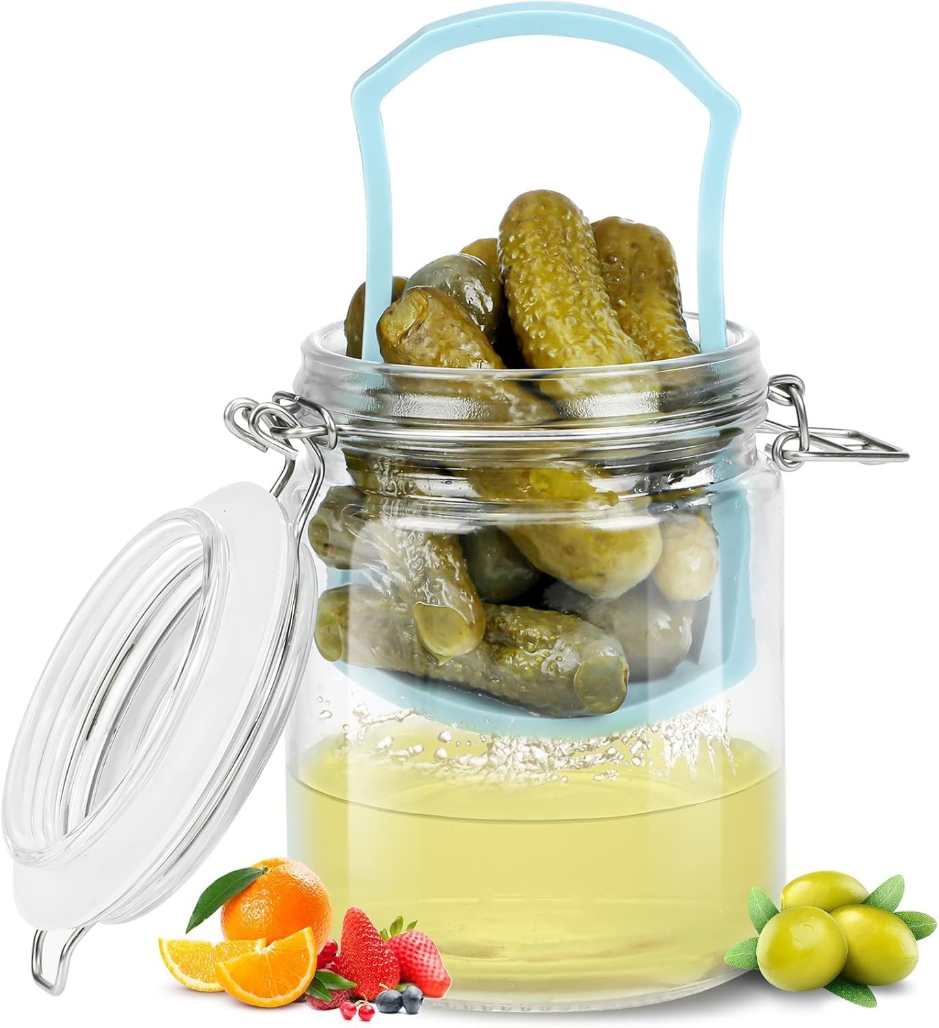 Furwarmy Glass Pickle Jar with Strainer, 25oz Container transparent