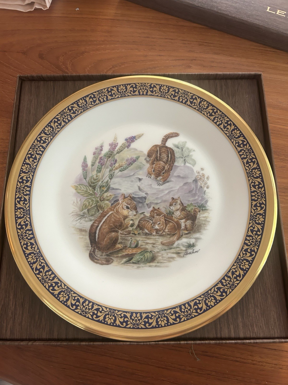 Vintage 1976 Lenox Woodland Wildlife Eastern Chipmunks Plate Boehm w/ Box MINT