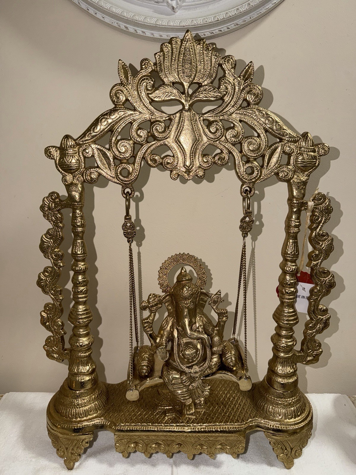 Large Antique-Style Brass Lord Ganesha Swing Idol – Ornate Hindu Temple Decor